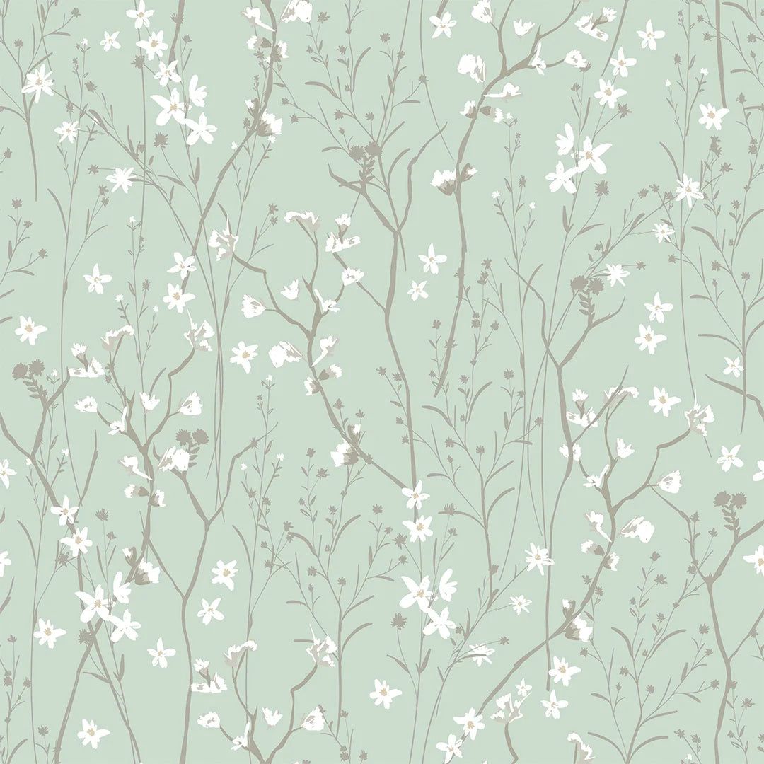 1080x1080 Summer Meadow Wallpaper in Mint Green