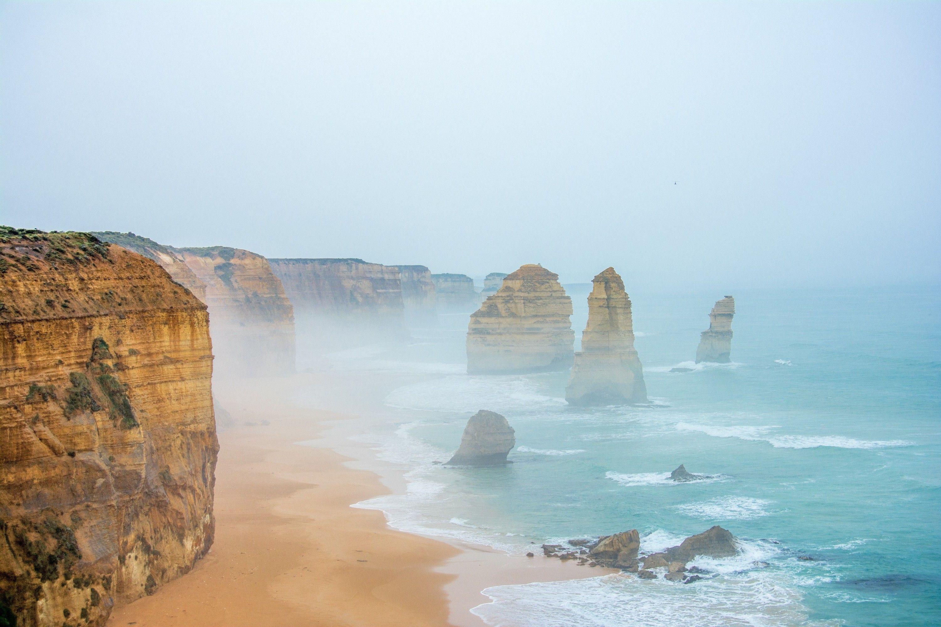 3000x2000 cliff, Mist, Nature, Sea, Water, Sand, Australia, Twelve Apostles