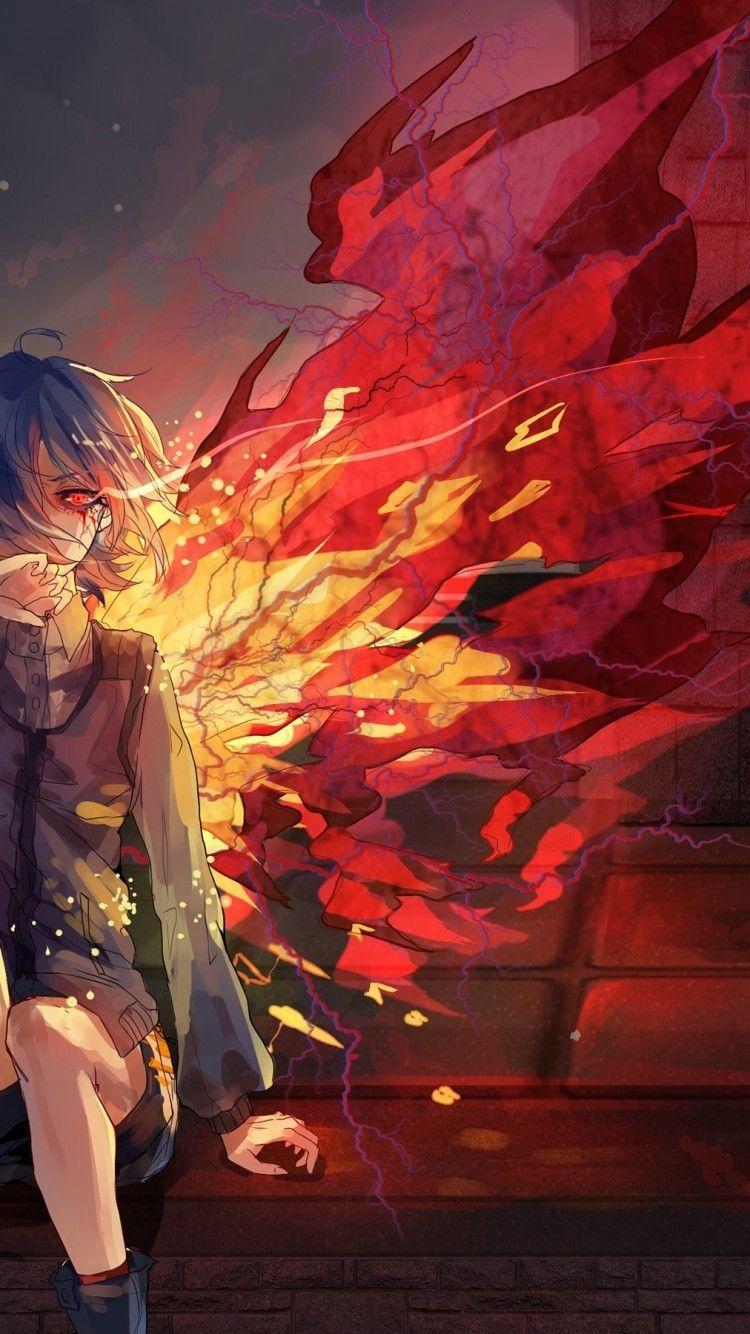 750x1334 Download 750x1334 Kirishima Touka, Wings, Red Eyes, Transform