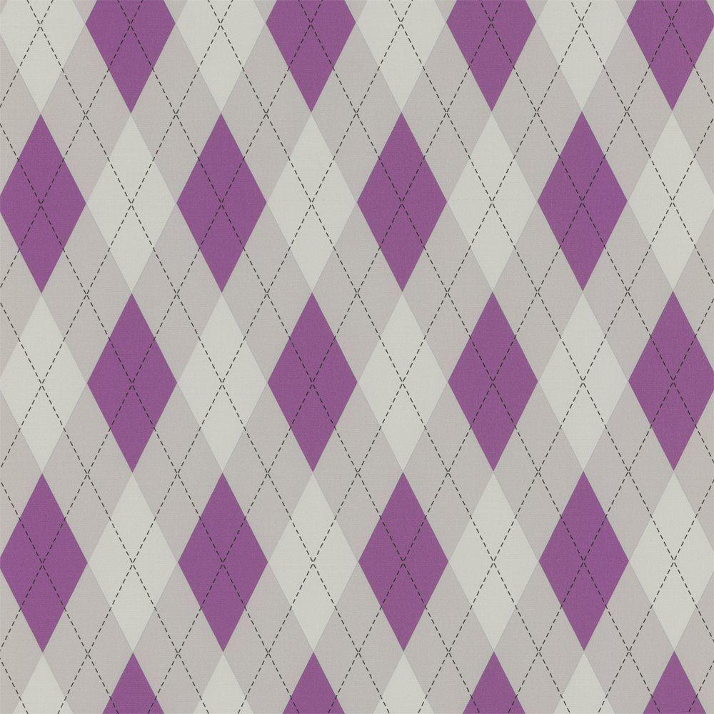1000x1000 Check Wallpaper Cream / Soft Grey / Purple. Purple