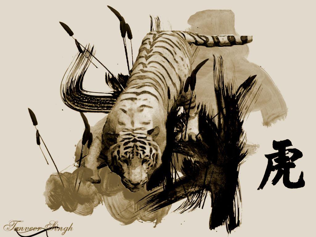 1024x768 Chinese Tiger By Bleed Blue Blood