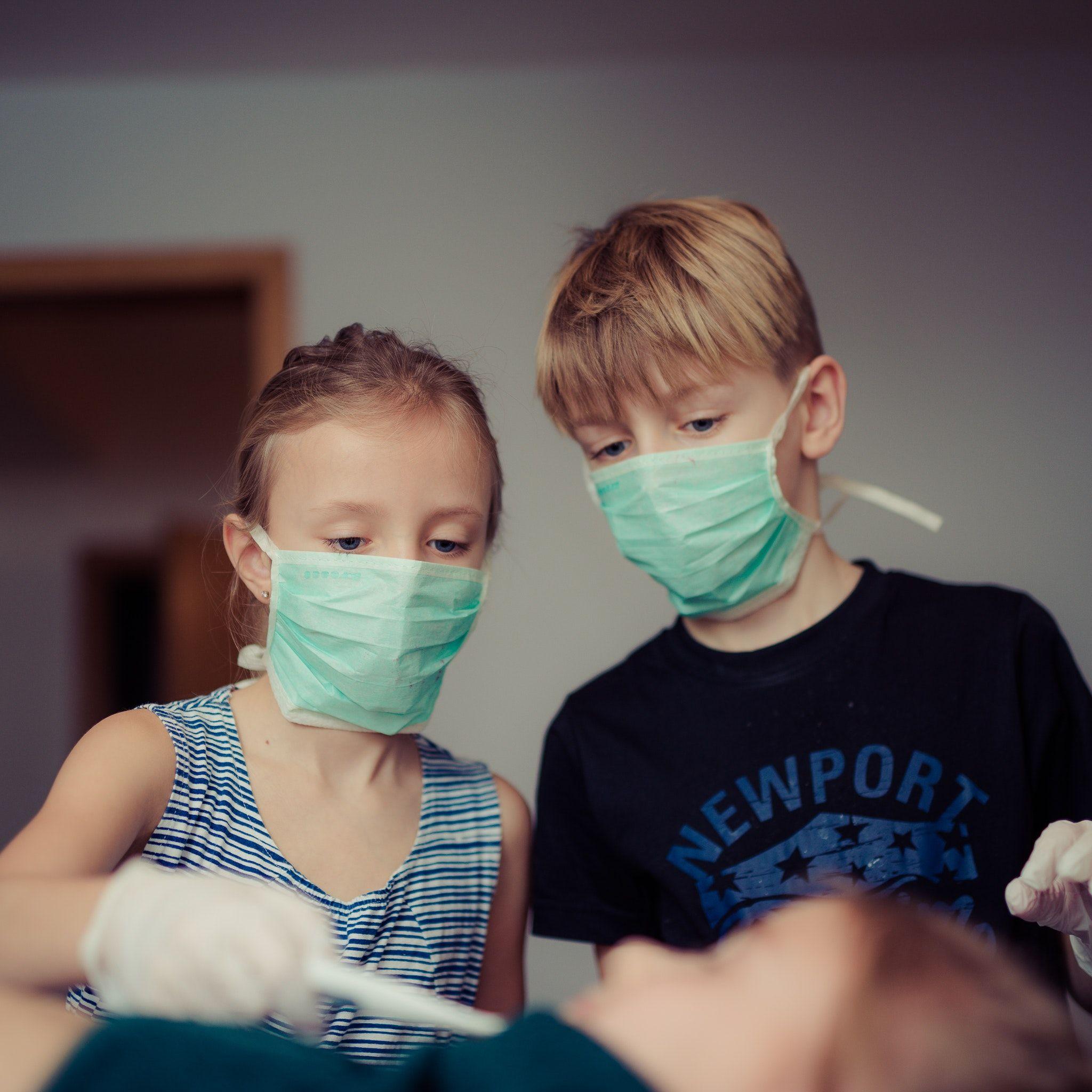 2048x2048 Two Children Wearing Surgical Masks · Free