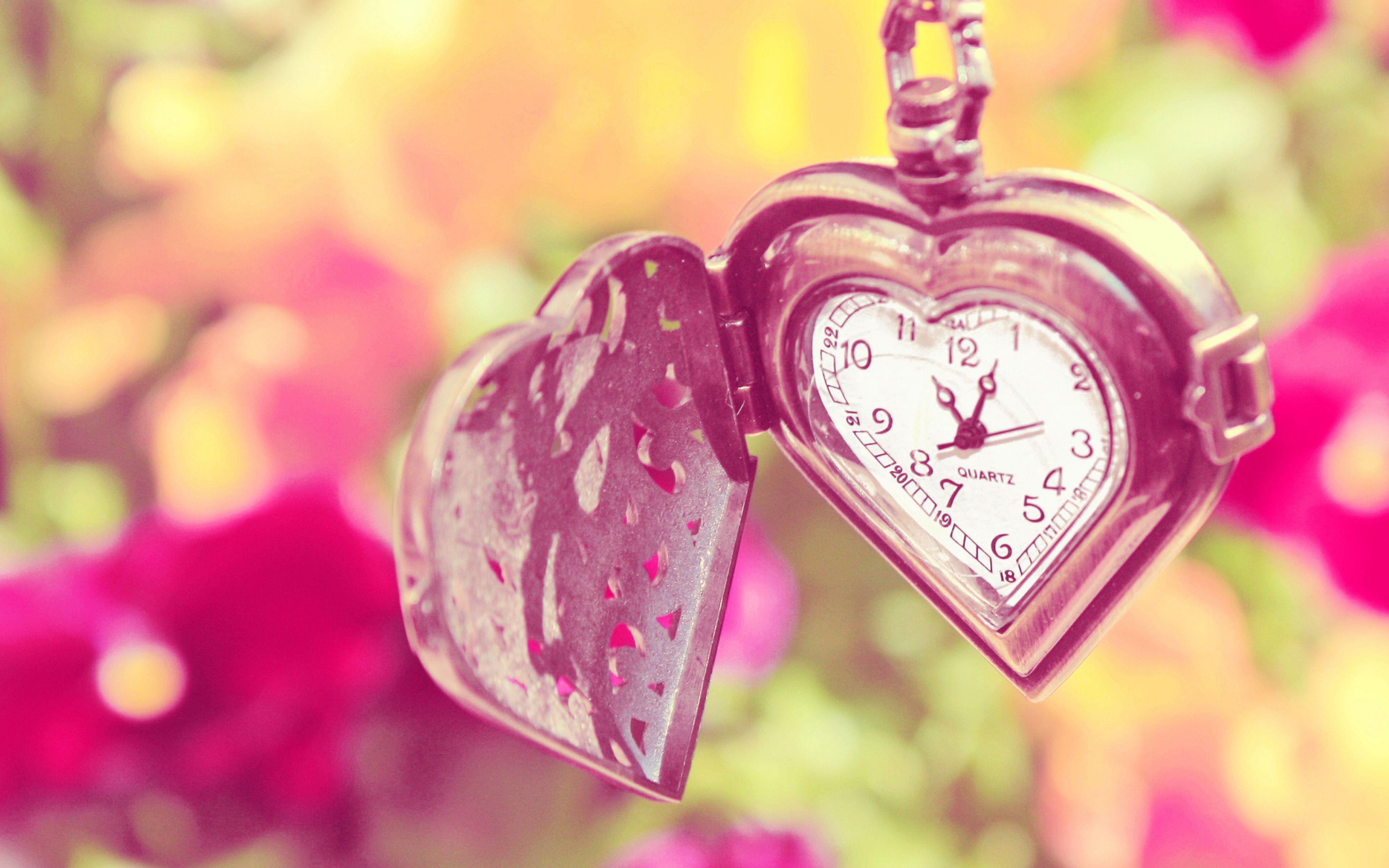 3840x2400 Download Wallpaper Pocket Watch, Heart, Shape, Face, HD Wallpaper