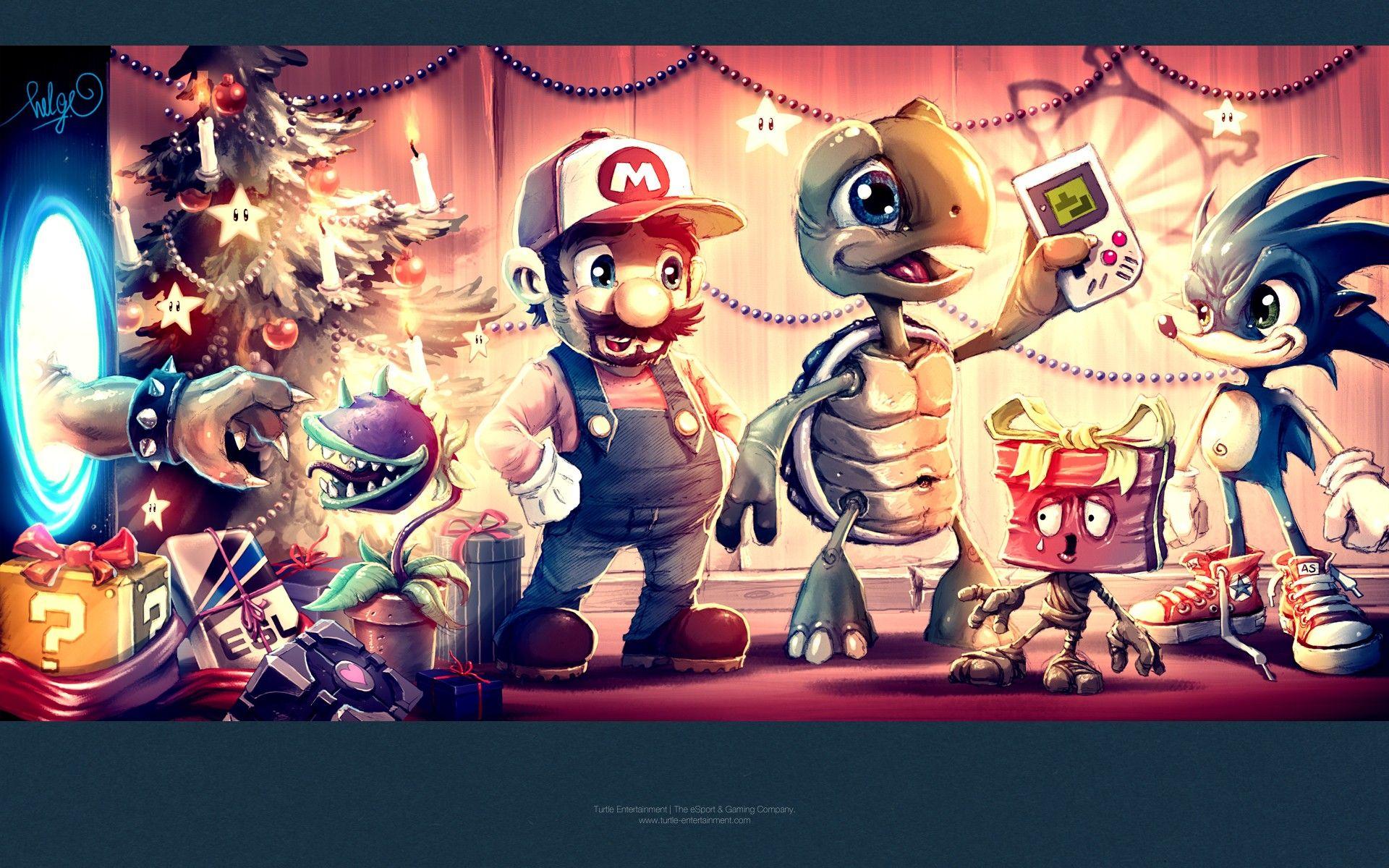 1920x1200 mario, Turtle, Sonic, Game, Boy, Christmas, Portal, Companion