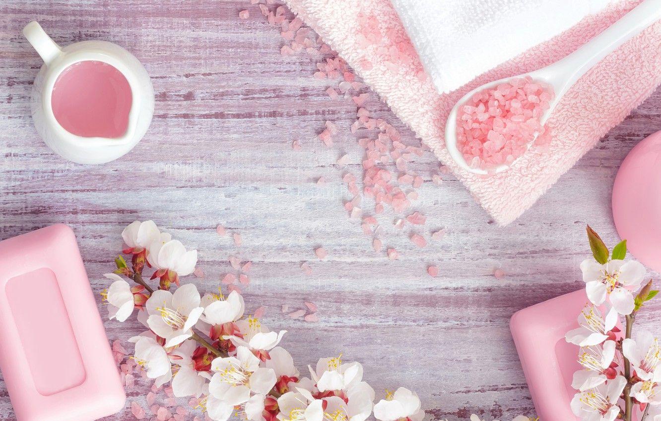 1332x850 Wallpaper flowers, sprig, towel, soap, soap, flowers, Spa, Spa
