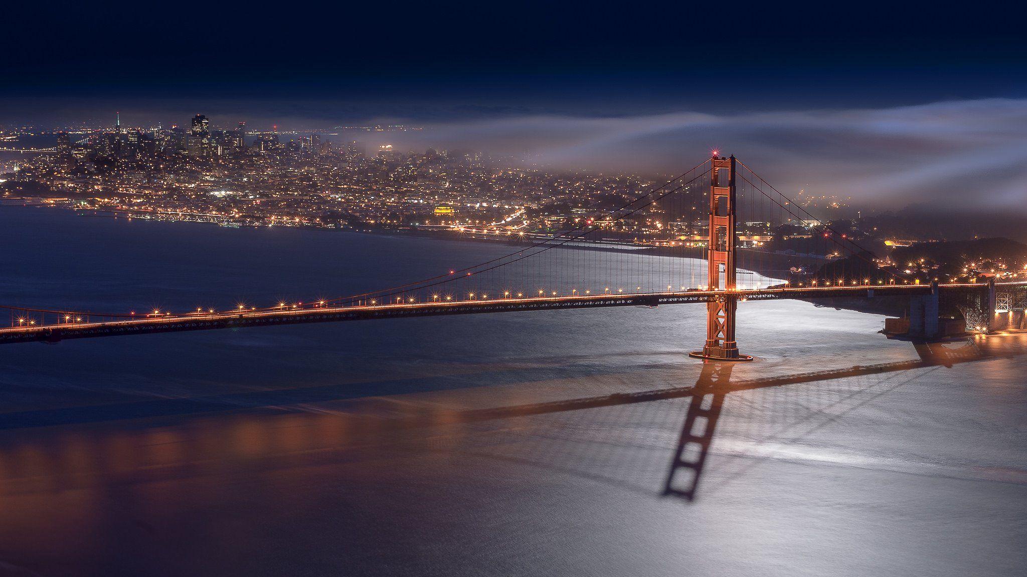 2048x1152 Architecture bridge cities City Francisco Gate Golden Night San