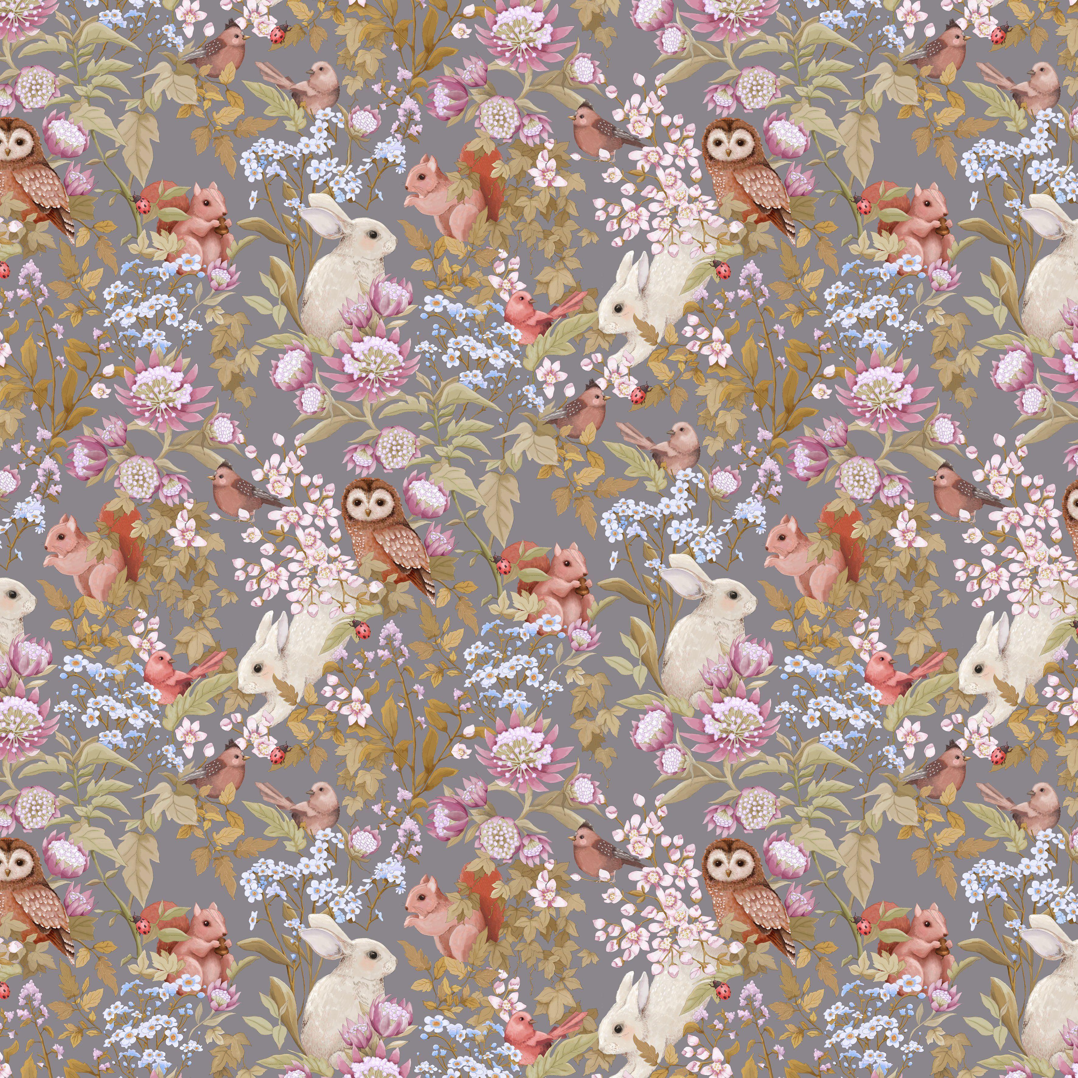 Woodland Animal Mural in grey  I Love Wallpaper