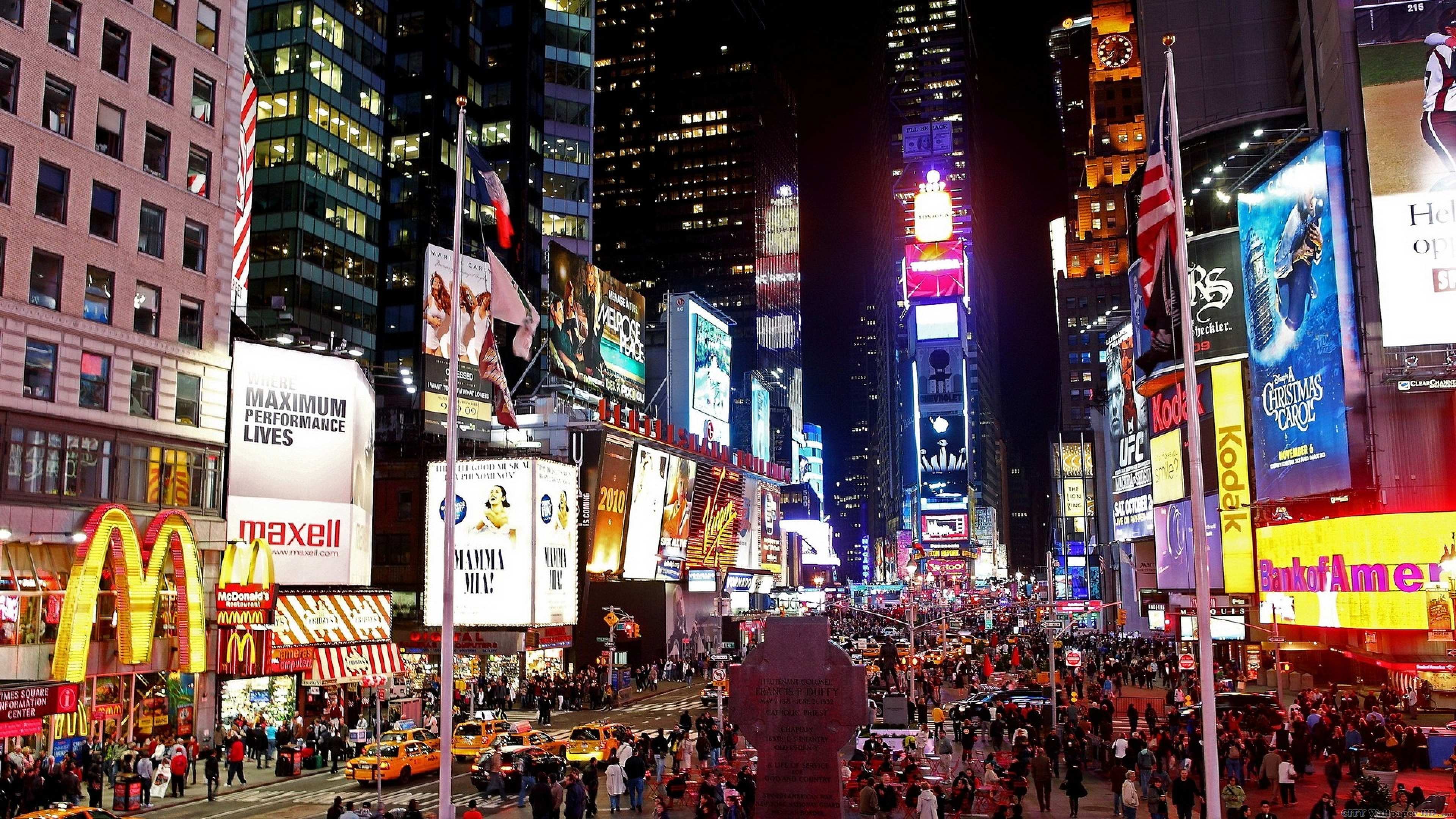 3840x2160 Times Square at night HD wallpaper. Widescreen photo of cities