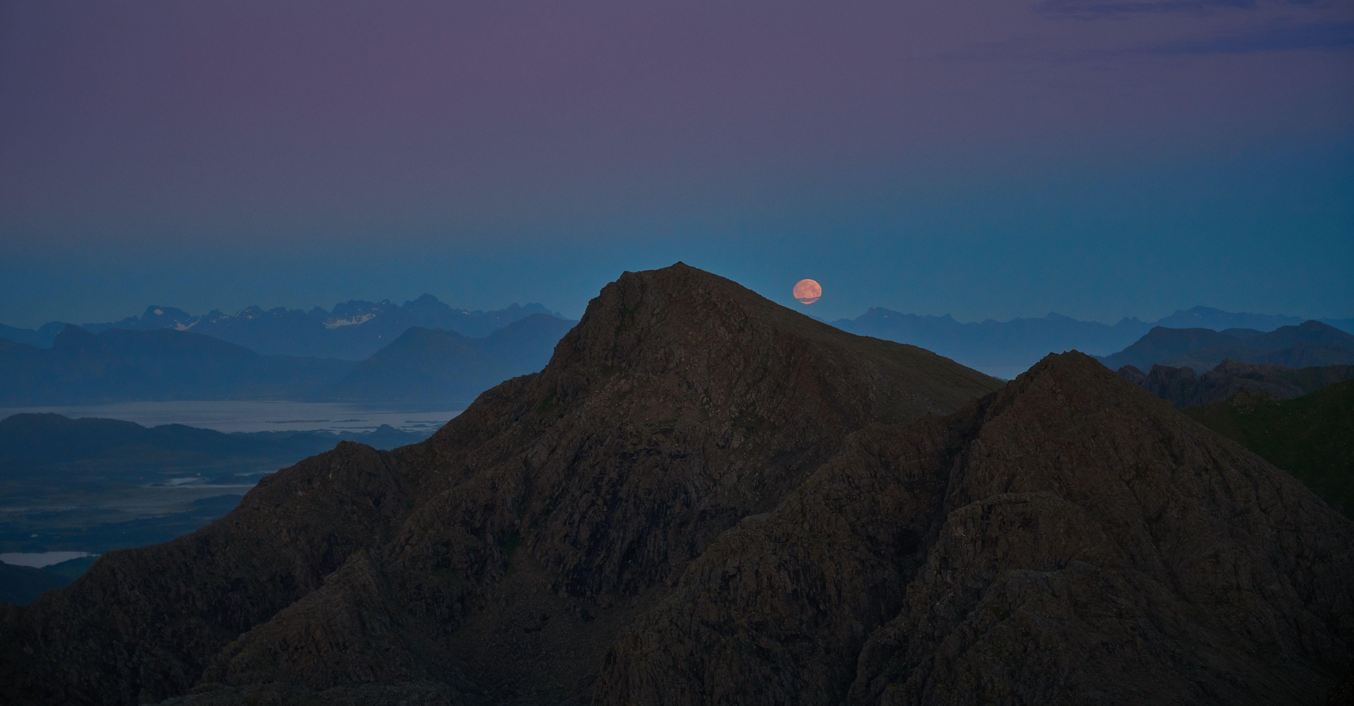4500x2348 Moon Over Mountain 5k, HD Nature, 4k Wallpaper, Image