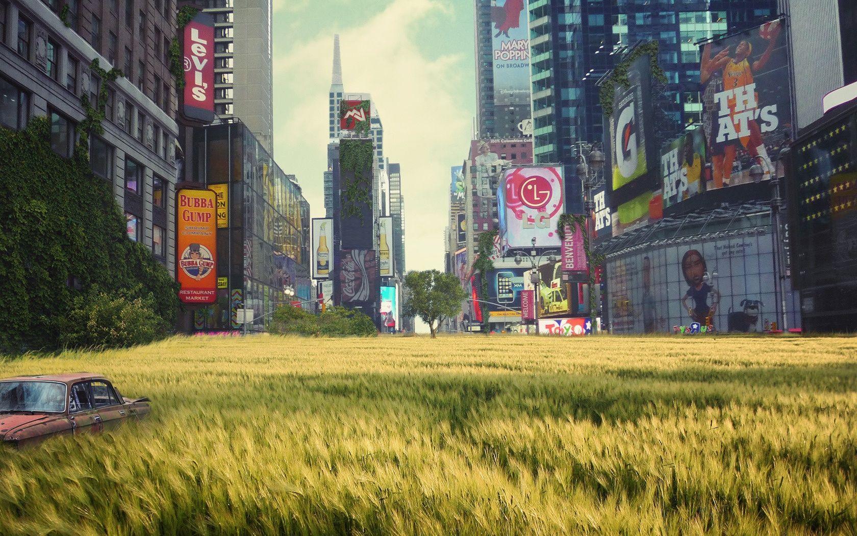 1680x1050 The lush grass of Times Square wallpaper. creative and fantasy