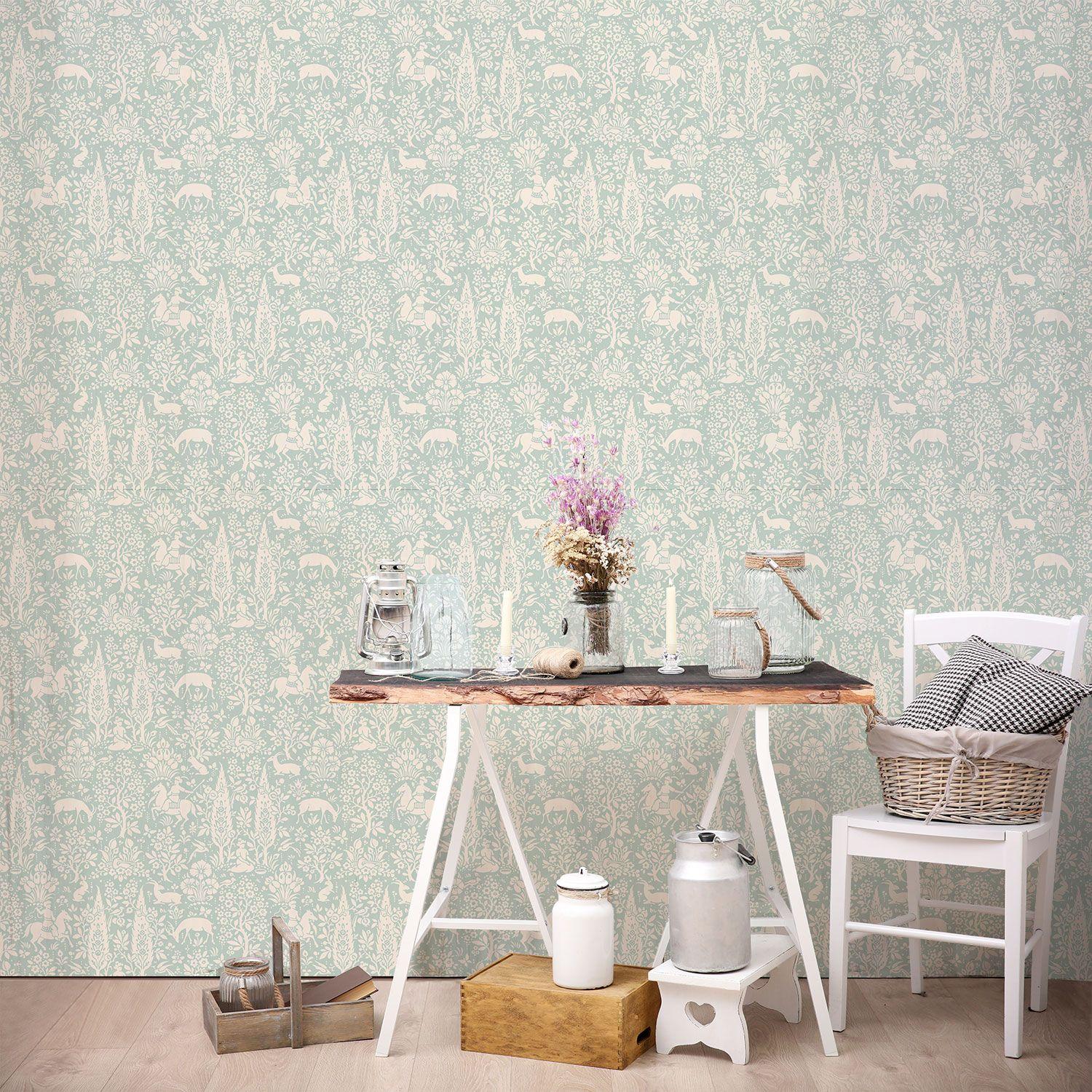 1500x1500 Crown Woodland Duck Egg Wallpaper M1166