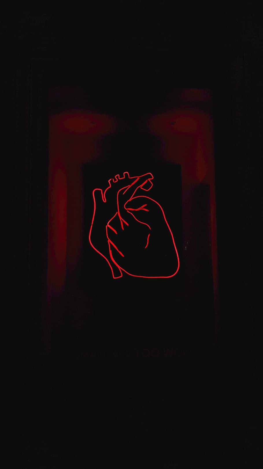 Hình nền HD 910x1618: Clip nghệ thuật trái tim màu đỏ, neon, tình yêu, hình nền, dấu hiệu neon