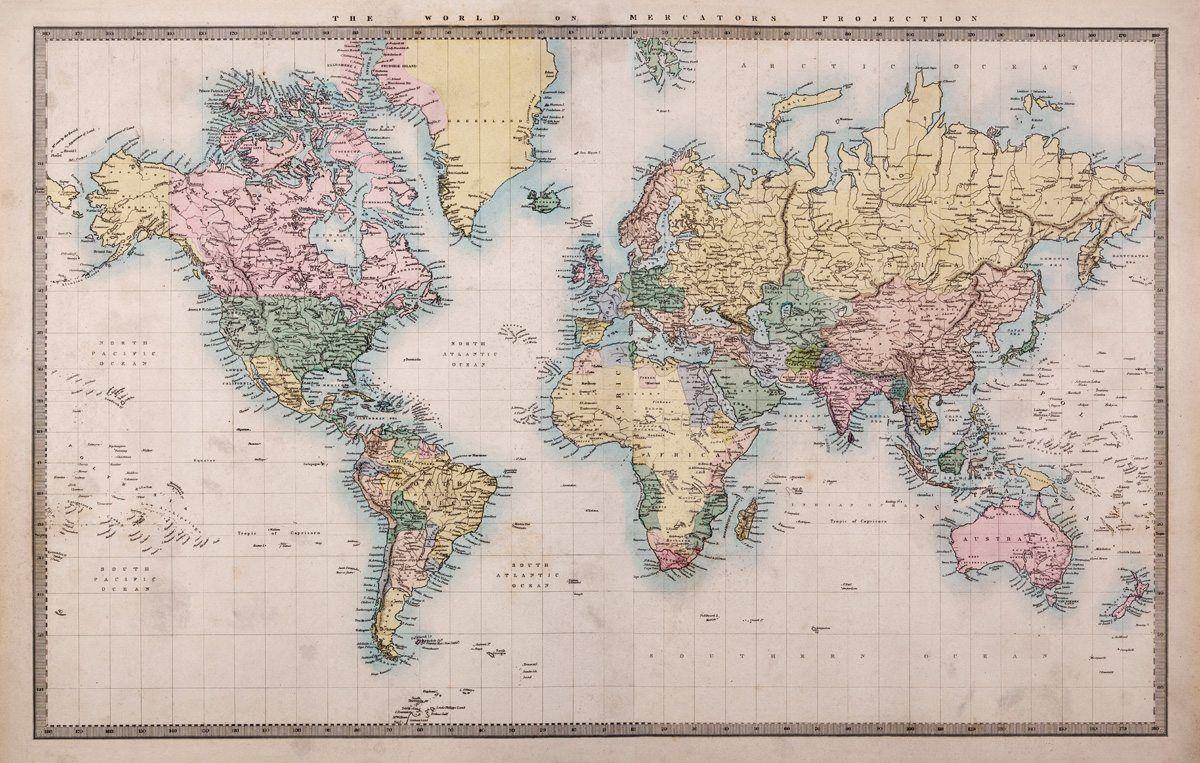 1200x763 Vintage World Map Wallpaper Wall Mural by