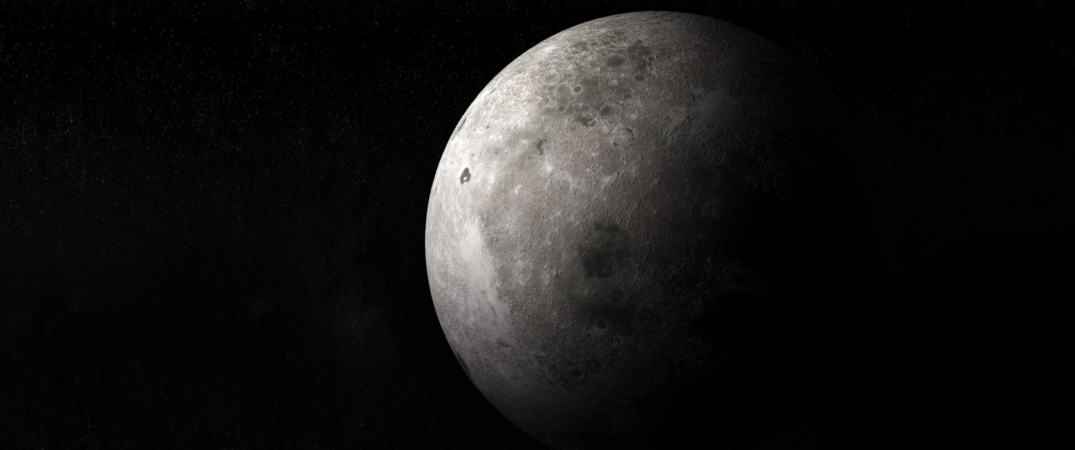3440x1440 Moon Wallpaper 4K, Black background, Planet