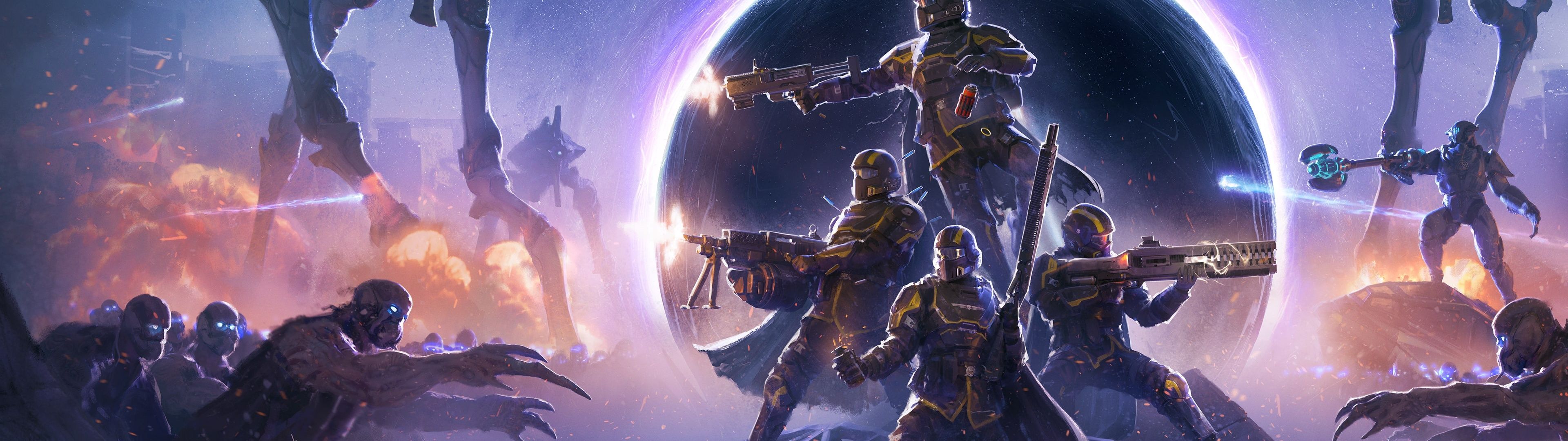 3840x1080 Helldivers 2 Wallpaper 4K, Omens of Tyranny, 2024 Games