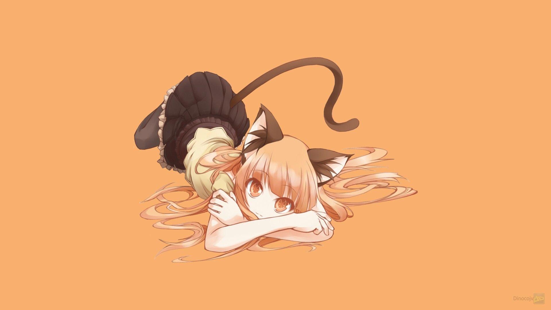 1920x1080 Download 1920x1080 Orange background nekomimi Wallpaper