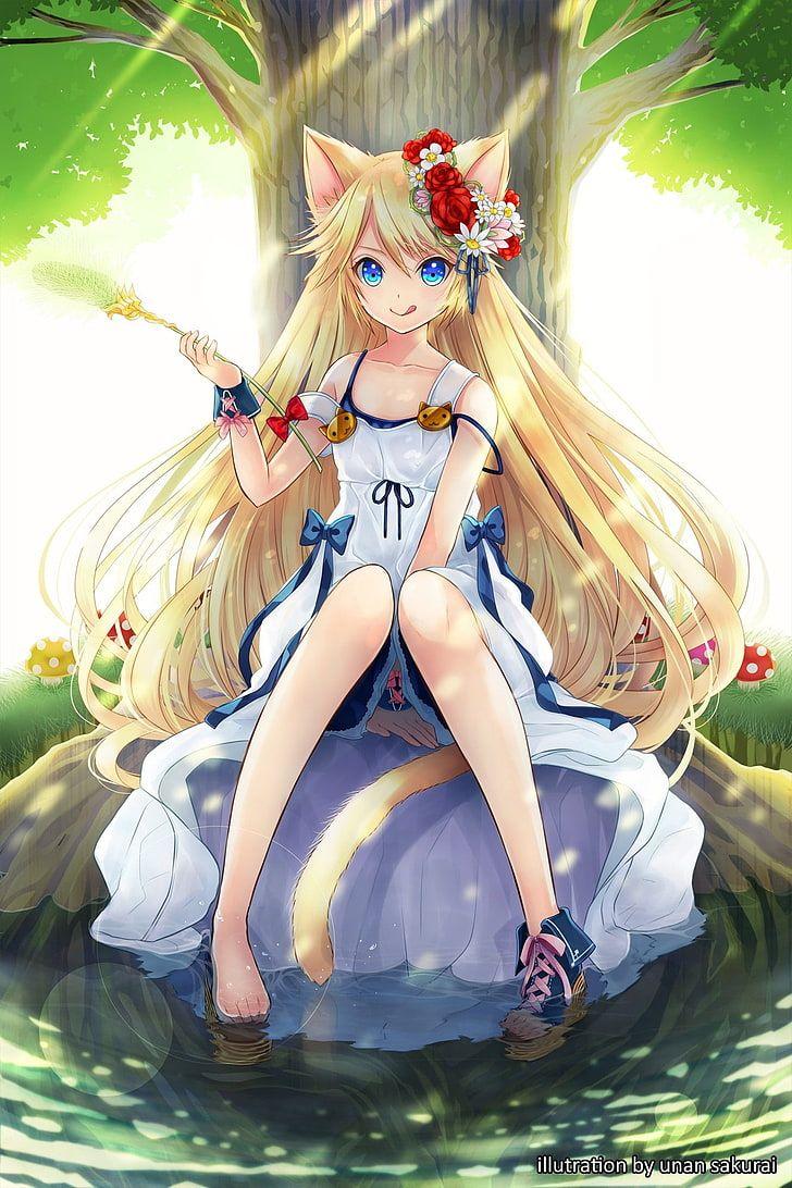 728x1092 HD wallpaper: anime, anime girls, animal ears, dress, nekomimi