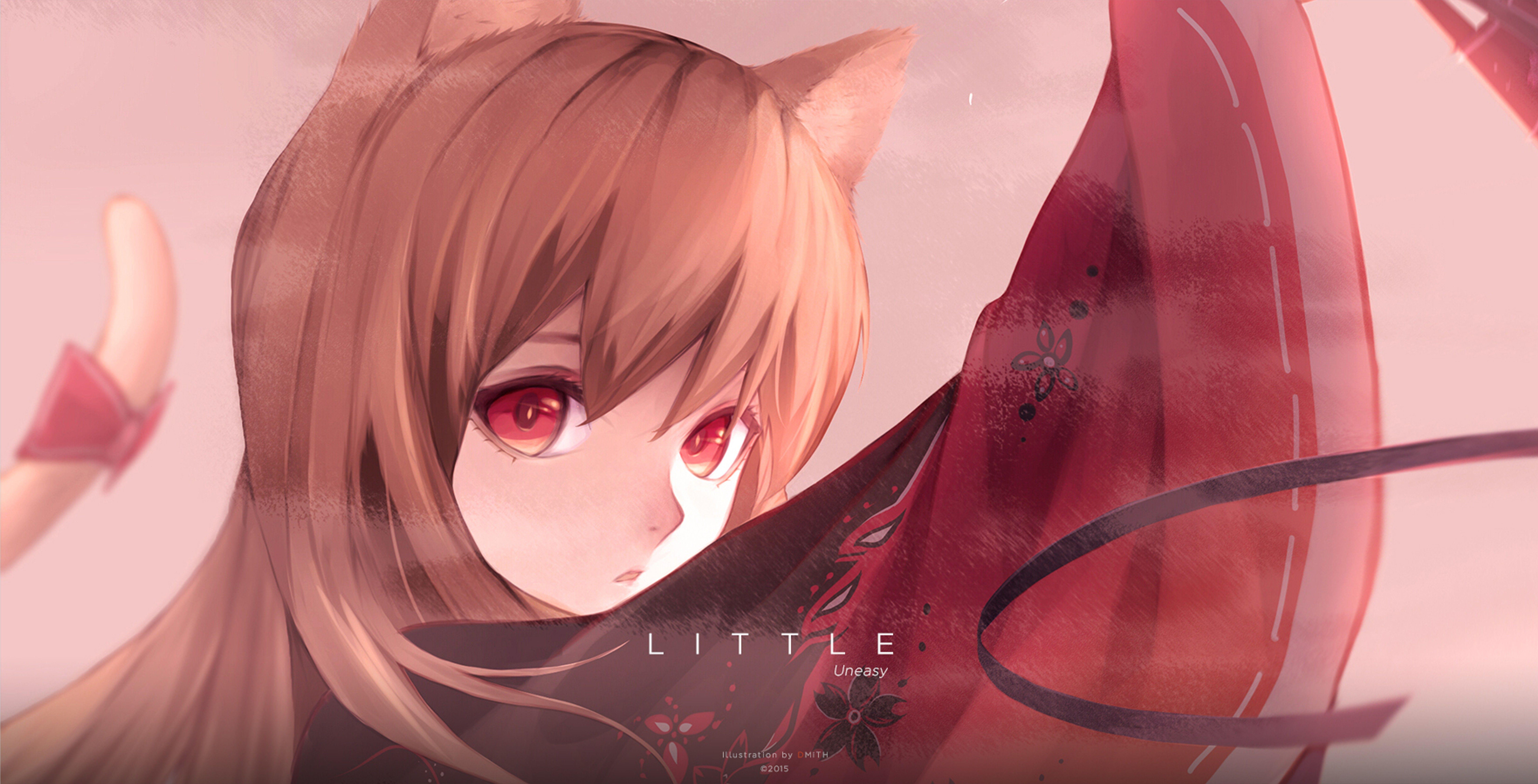 9000x4590 #anime girls, #red eyes, #nekomimi, #anime, wallpaper