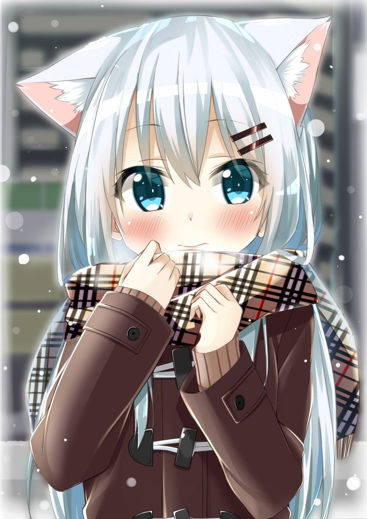 1253x1770 #blue eyes, #white hair, #animal ears, #anime girls