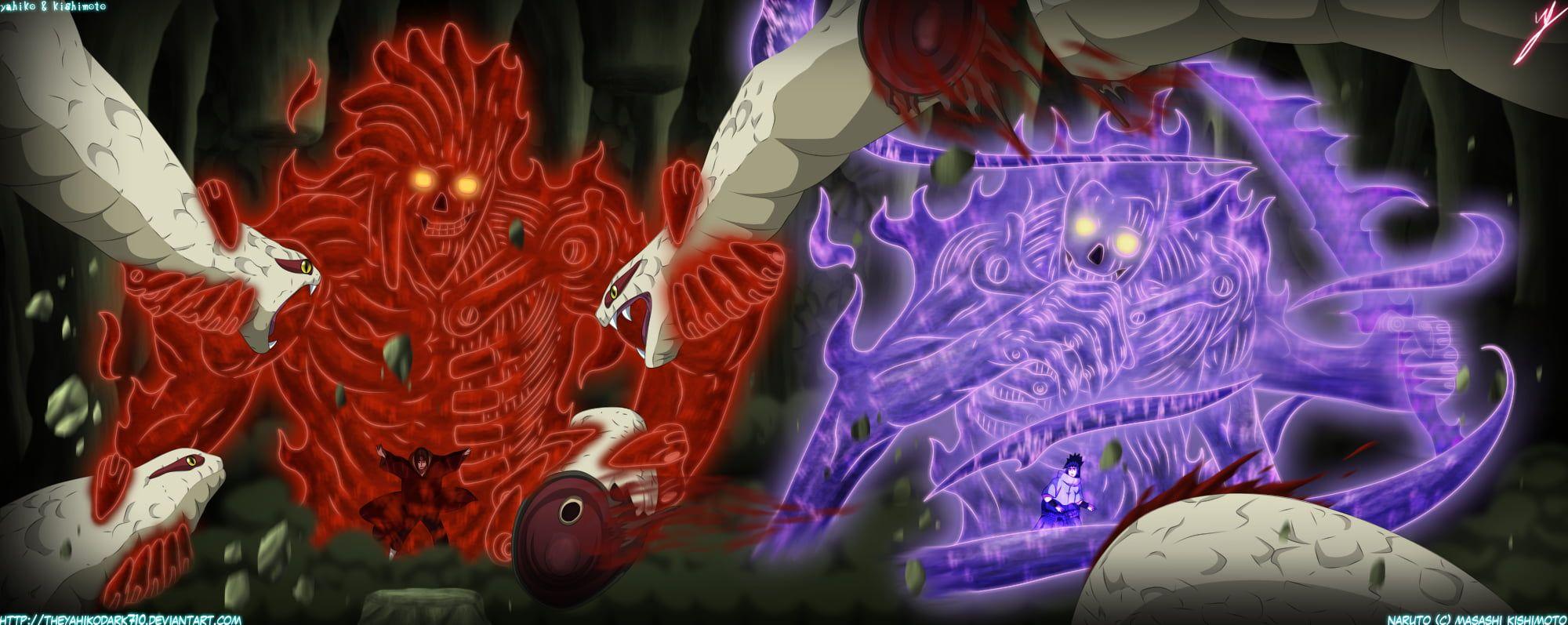 2000x797 Susanoo illustrations, anime, Naruto Shippuuden, Uchiha Itachi, Uchiha Sasuke HD wallpaper
