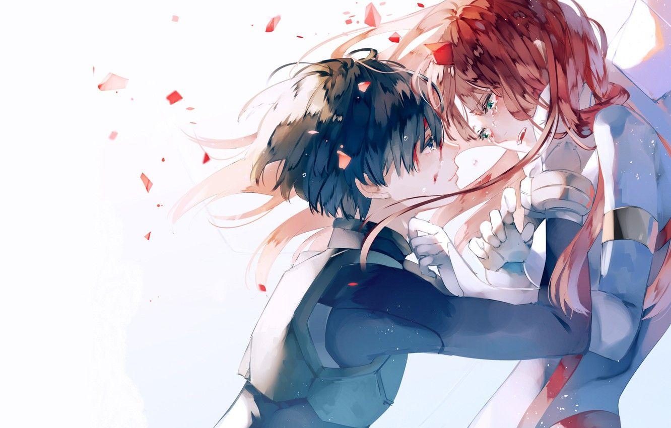 1332x850 Wallpaper girl, petals, guy, Darling In The Frankxx, Cute
