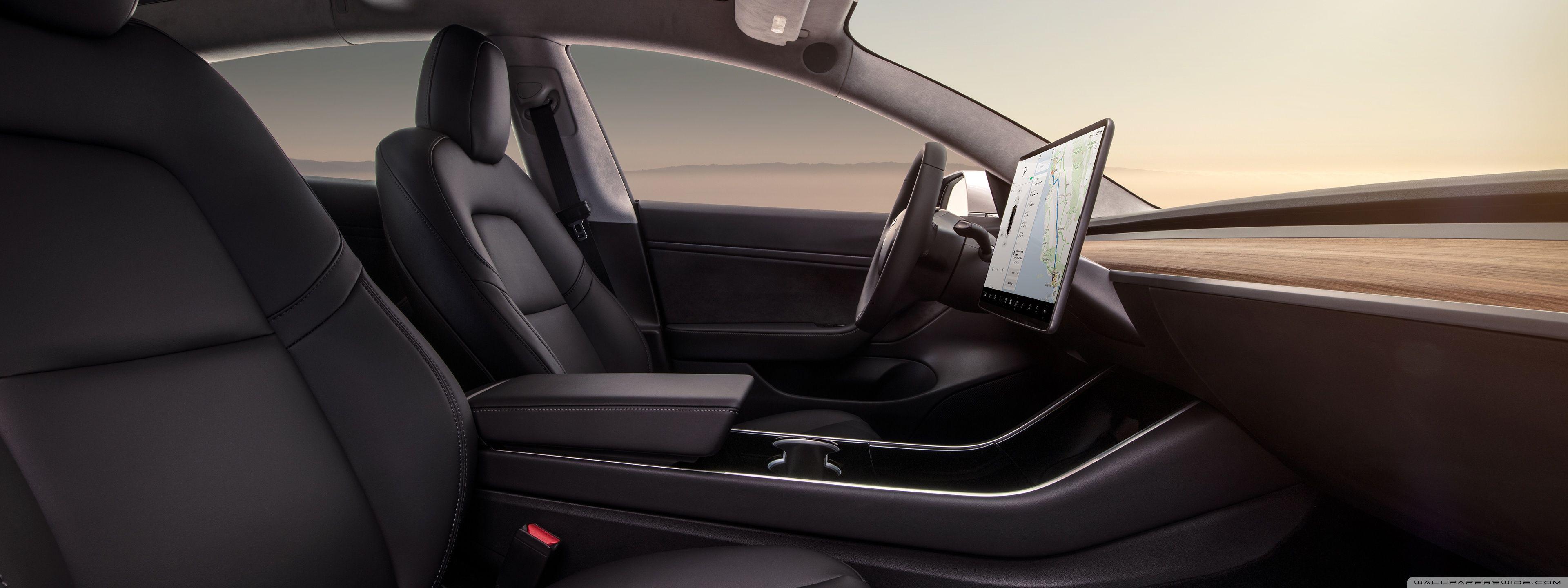 3840x1440 Tesla Model 3 Electric Car Black Interior Ultra HD Desktop