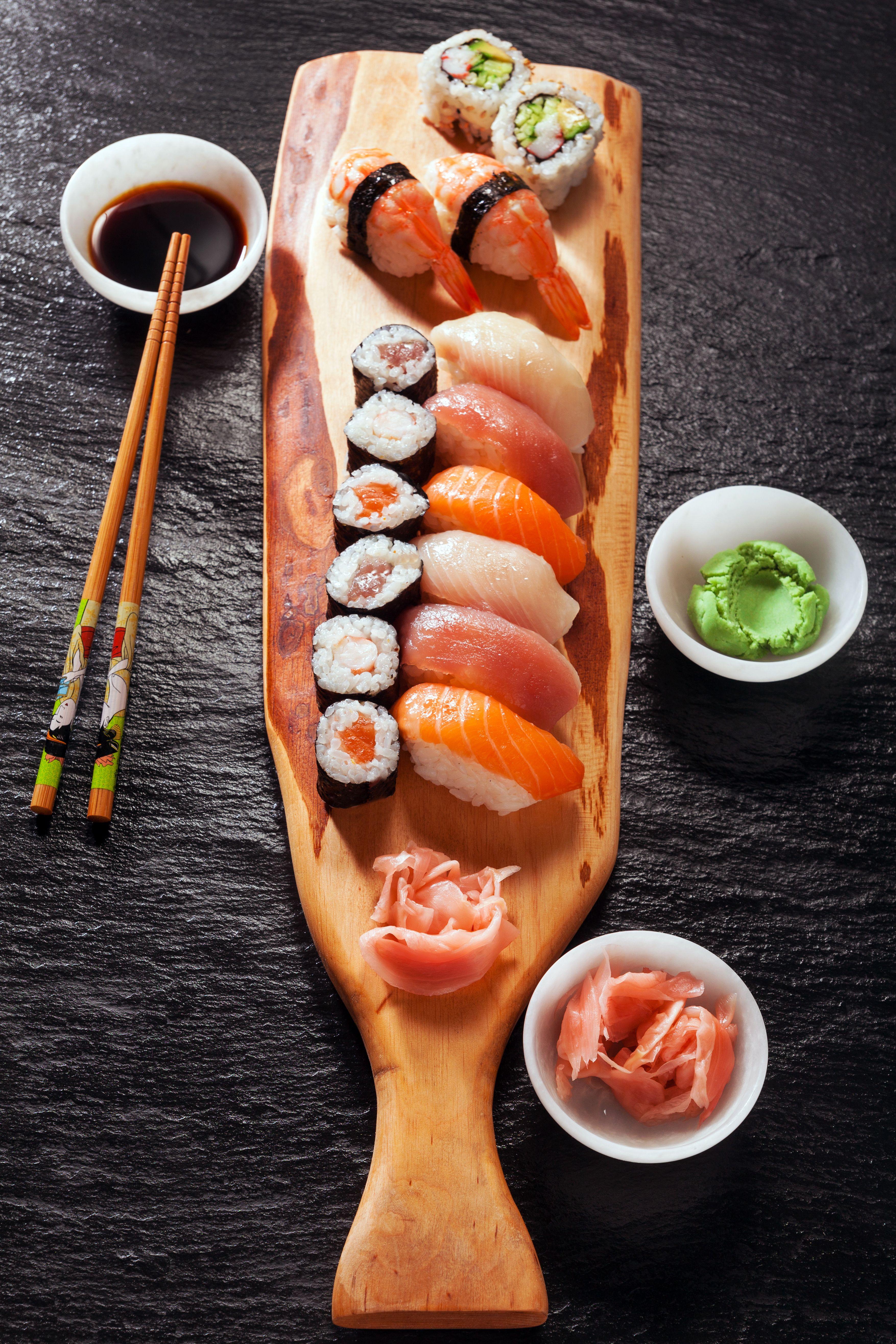 3509x5263 Picture Sushi Fish Food Chopsticks Seafoods Gray 3509x5263