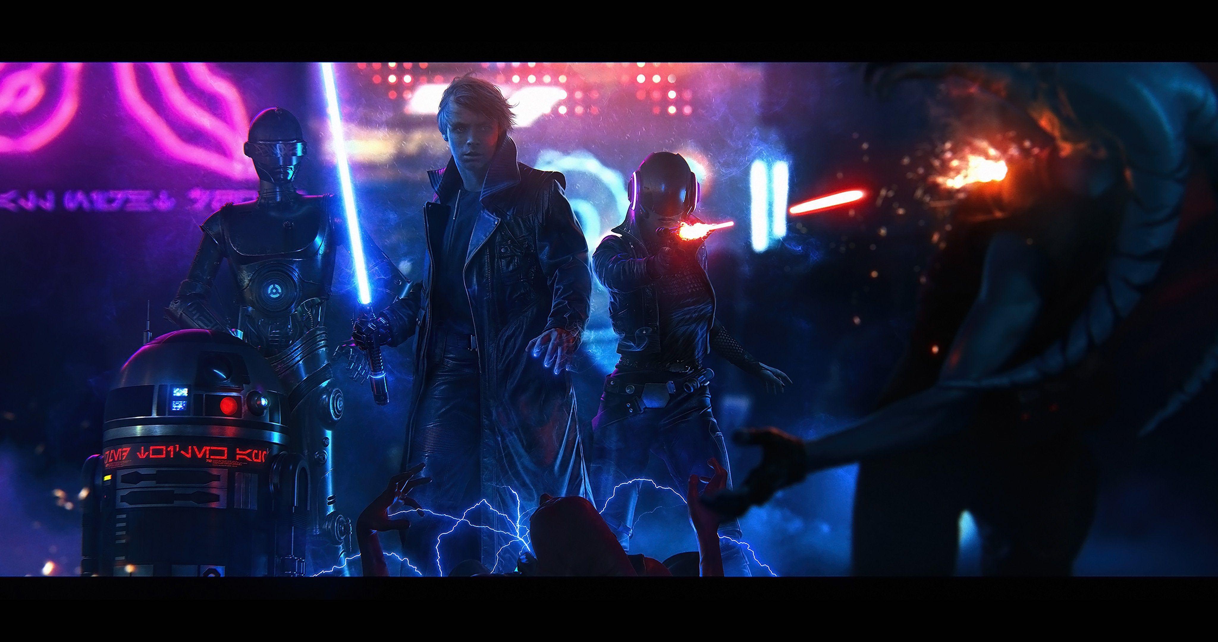 4096x2160 Luke Re Imagined As A Dark Jedi Cyber Punk. 4k 4096x2160