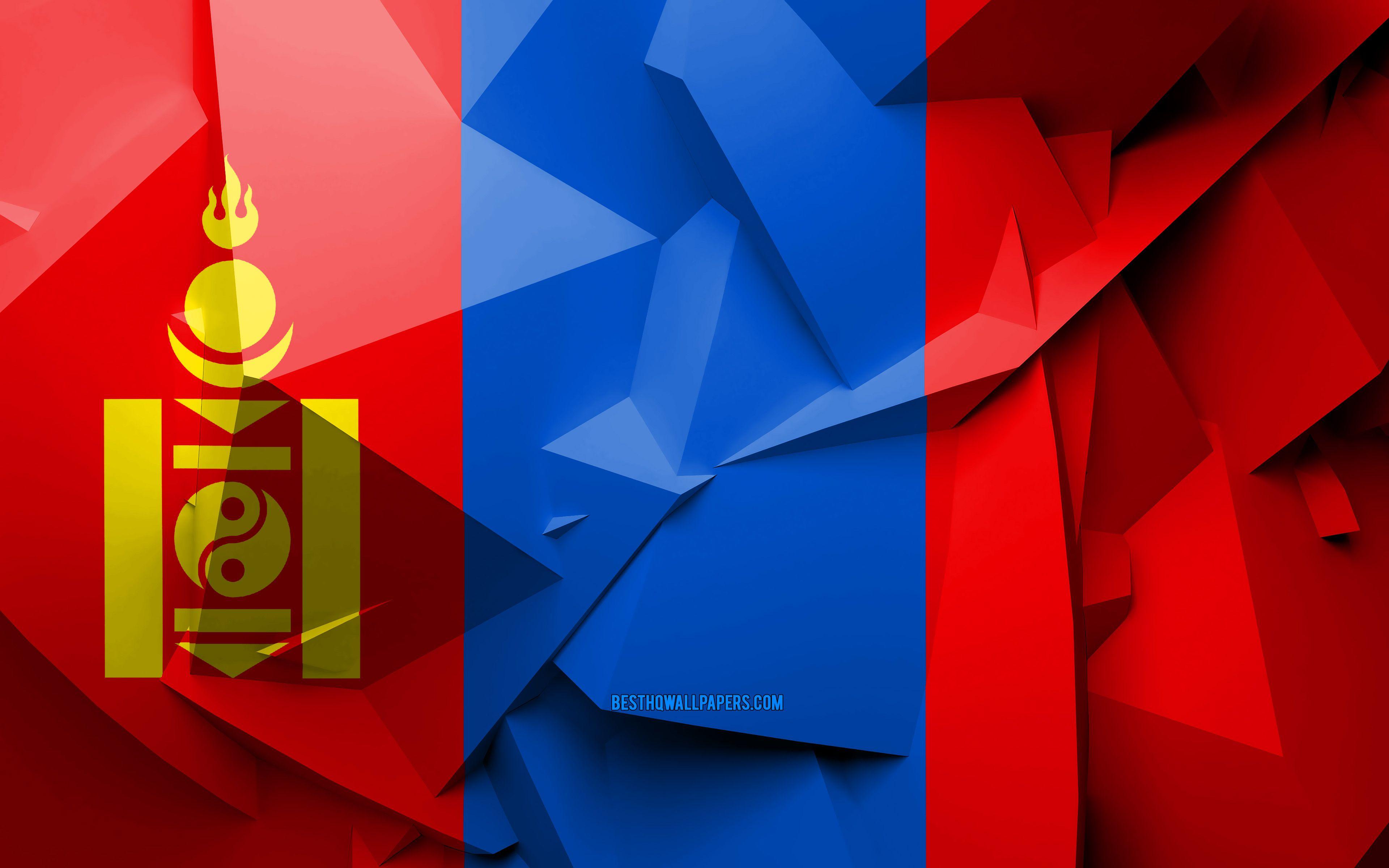 3840x2400 Download wallpaper 4k, Flag of Mongolia, geometric art, Asian