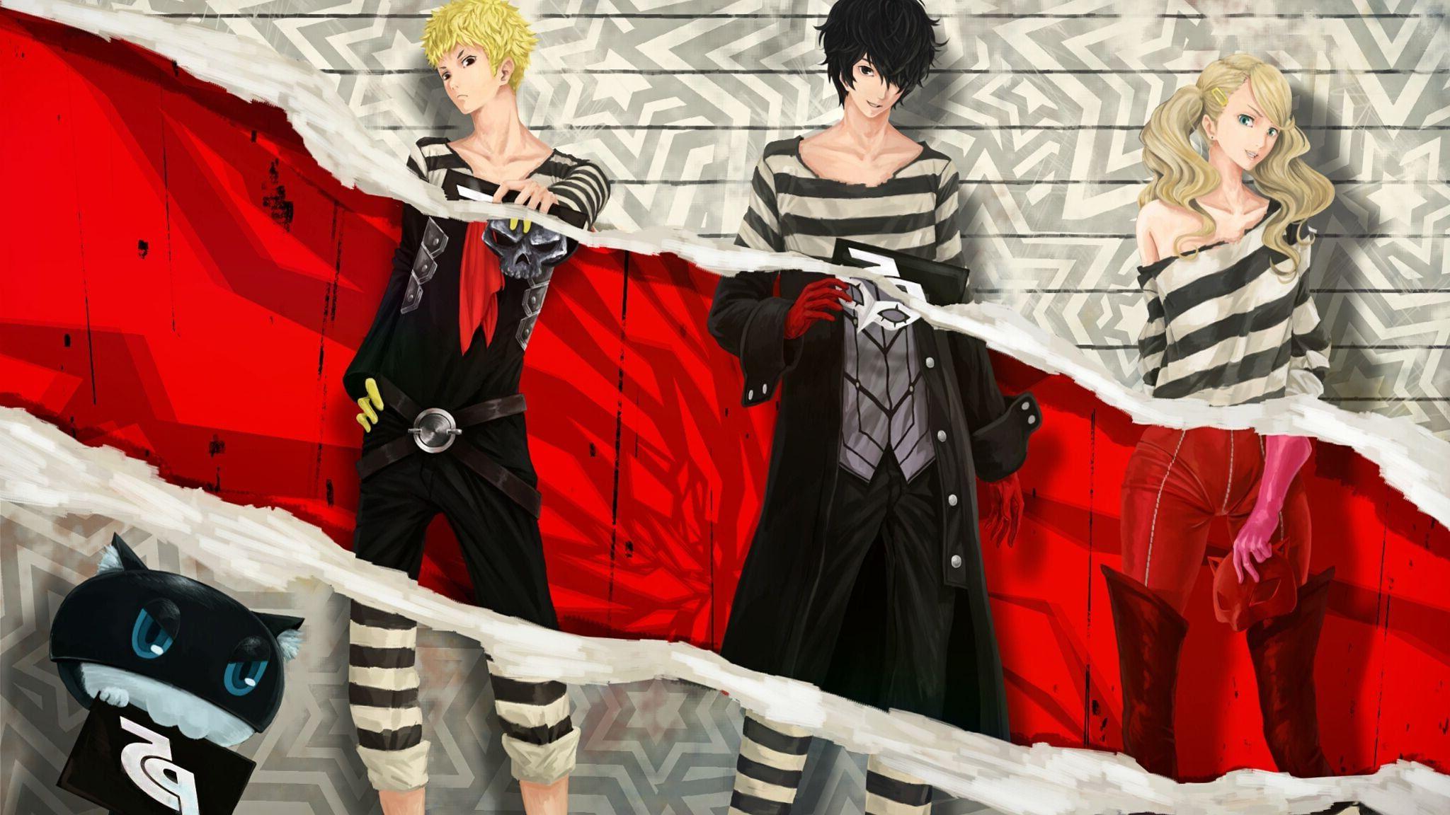 2048x1152 Persona 5 Anne Takamaki, Protagonist, Ryuji Sakamoto widescreen