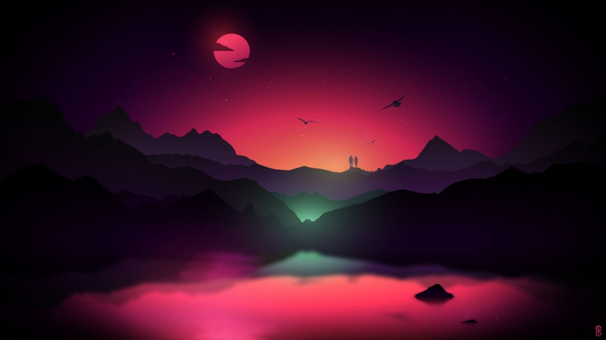 1245x700 Artwork digital art landscape valley sunset wallpaperx1440