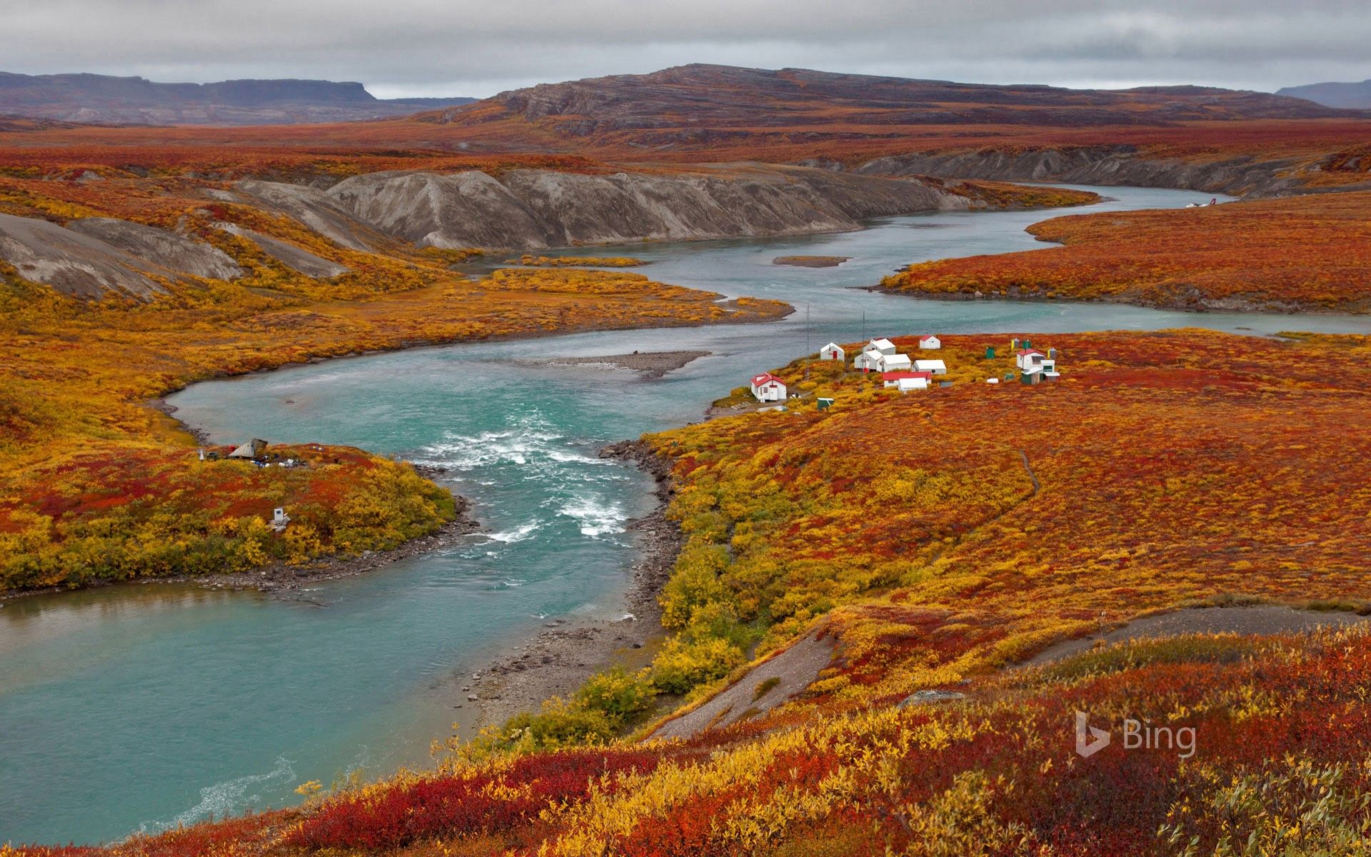 1920x1200 Fishing lodges on the Tree River in the Kitikmeot Region of Nunavut, Canada Wallpaper