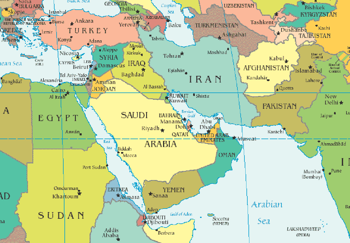 1200x833 Map Of The Middle East And Europe