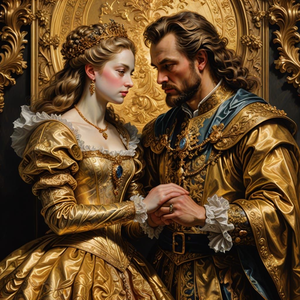 1024x1024 King Midas and Golden Daughter: Baroque Oil Painti