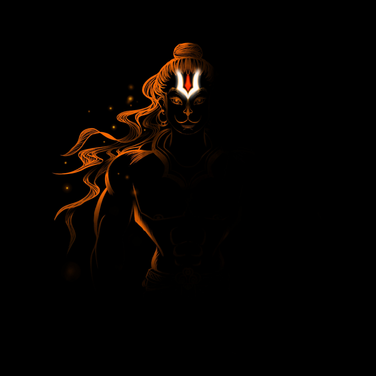 1280x1280 Lord Hanuman Wallpaper 4K, Black background, Hindu God