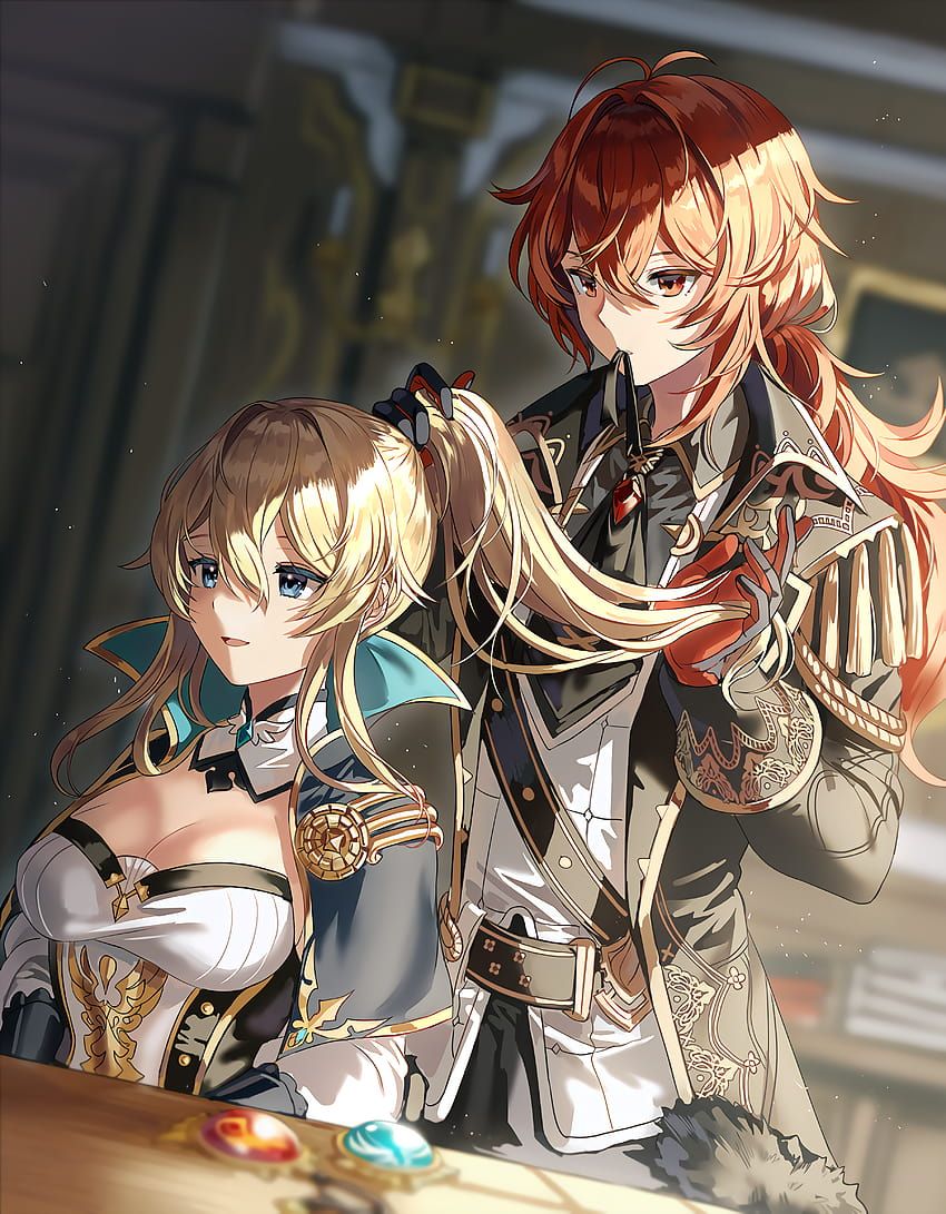850x1091 Diluc and jean genshin impact HD wallpaper