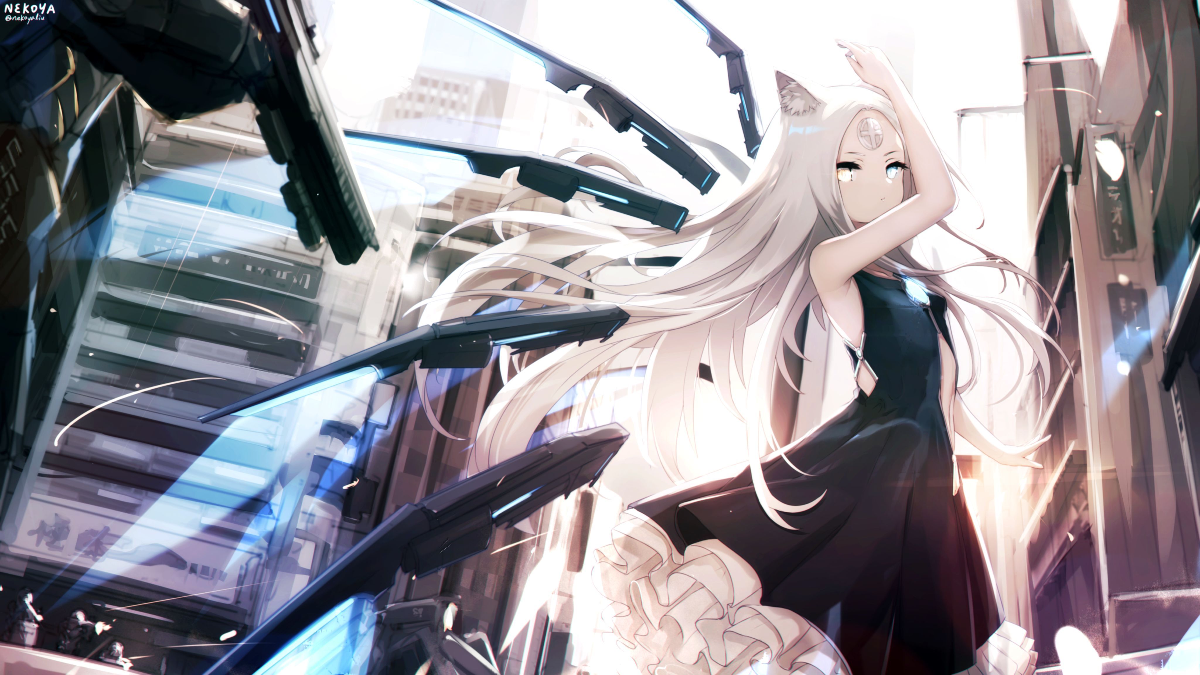 4096x2304 Phone wallpaper: Anime, Girl, Dress, Long Hair, White Hair 1041197