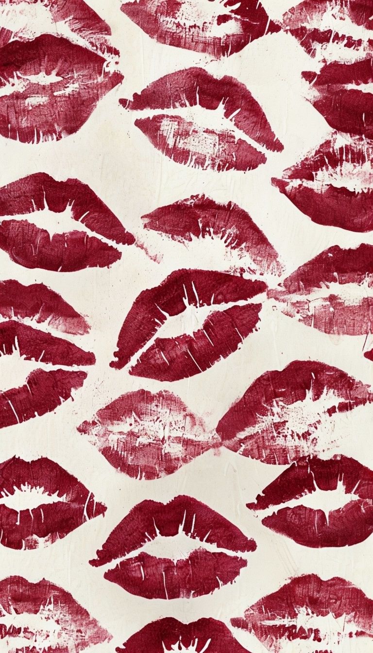 768x1344 Romantic Dark Red Lipstick Kiss Marks Abstract Mobile Wallpaper
