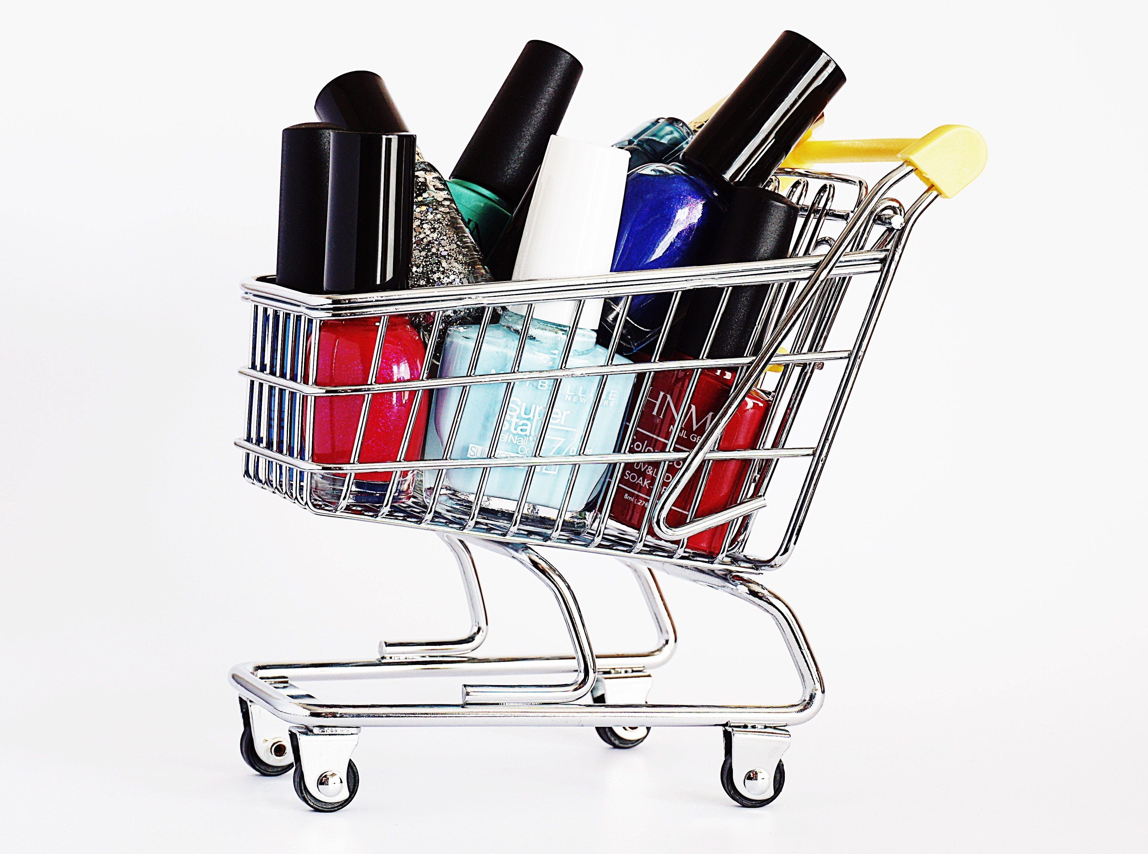 3935x2928 Stainless Steel Mini Shopping Cart With Nail Polish Bottles · Free