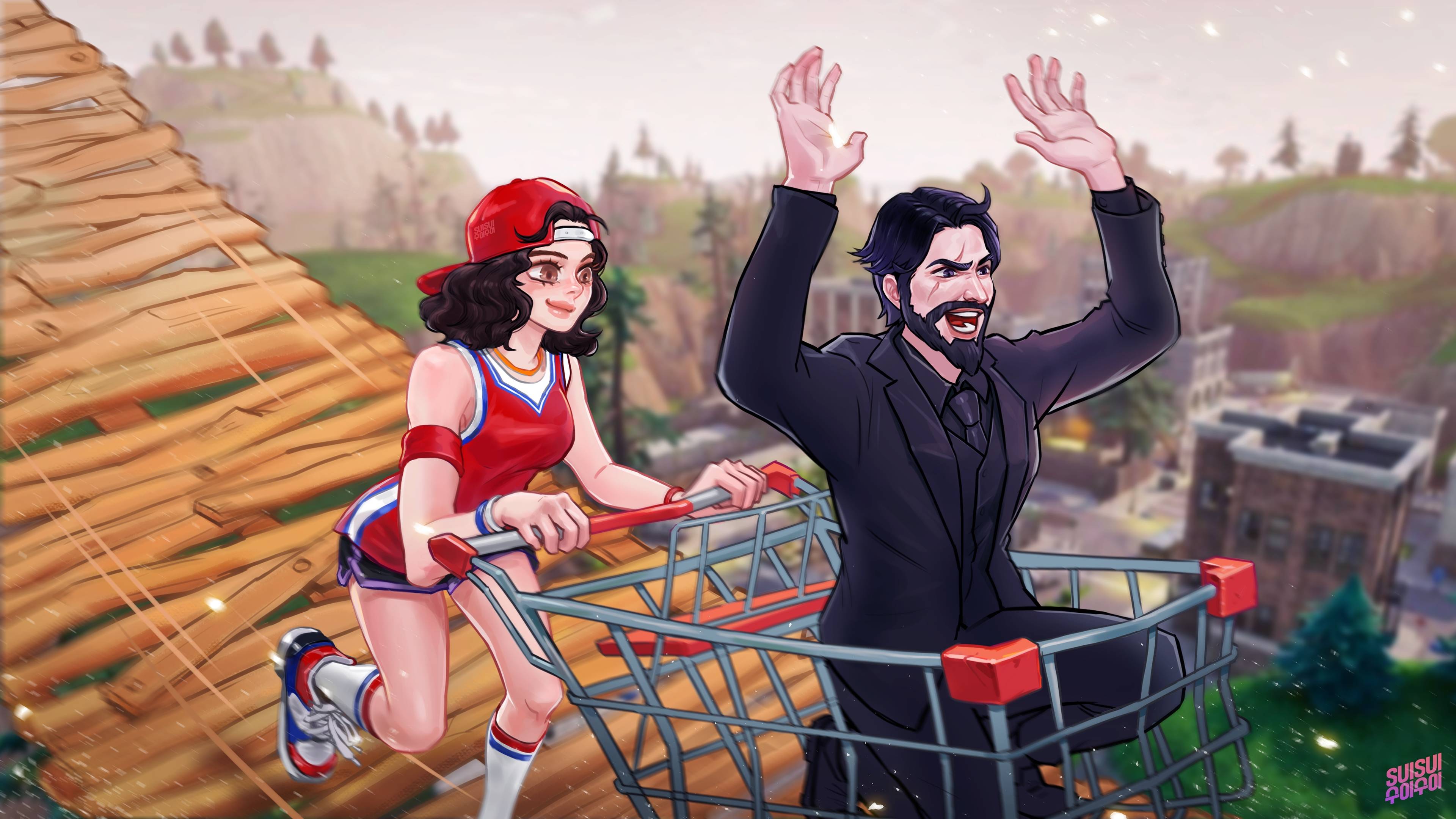 3840x2160 The Reaper and Triple Threat Fortnite Battle Royale Shopping Cart