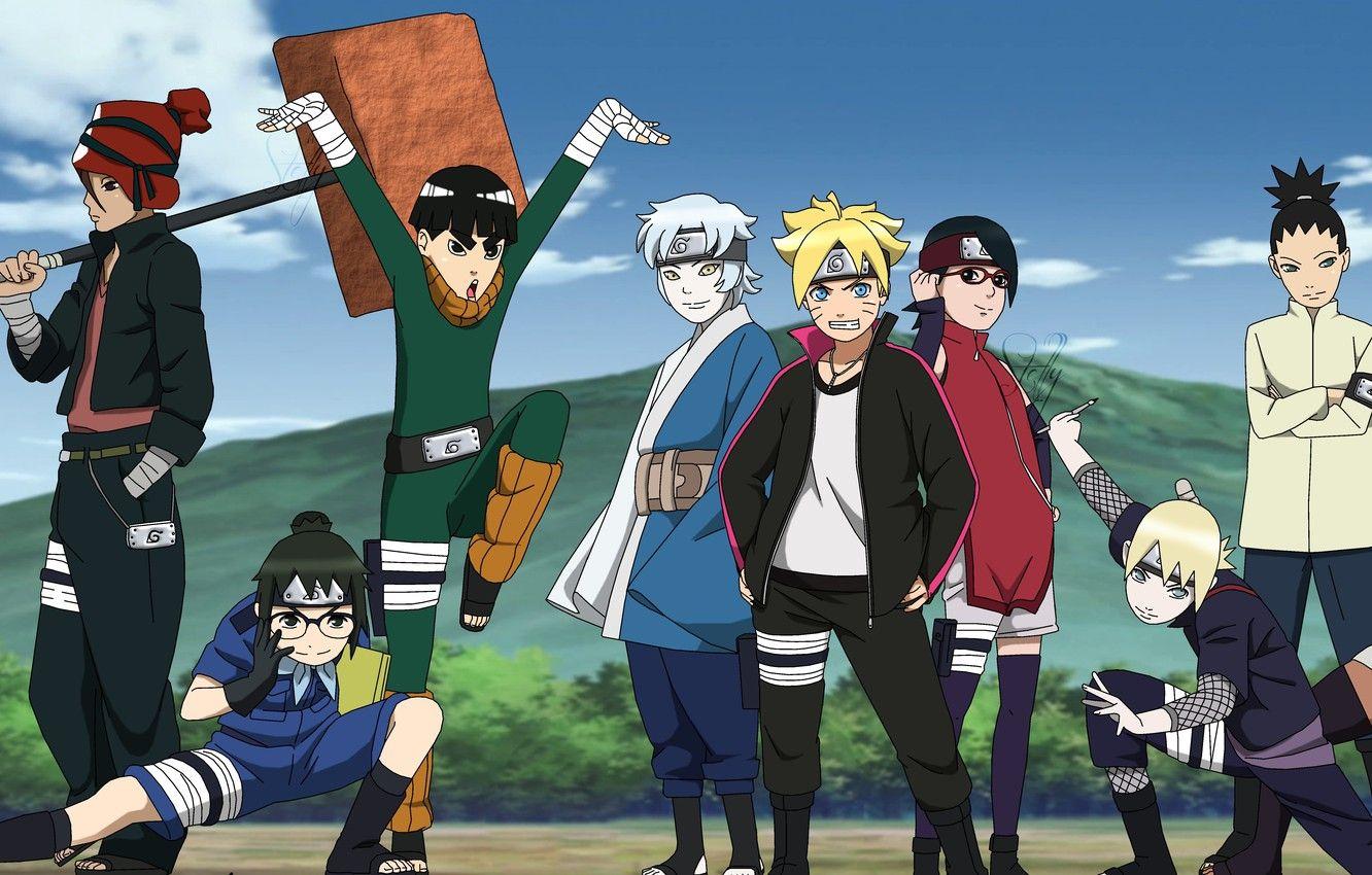 1332x850 Wallpaper game, Naruto, anime, boy, ninja, manga, shinobi, hitaiate, genin, montain, Uchiha Sarada, Uzumaki Naruto, Boruto, Metal Lee, Mitsuki image for desktop, section сёнэн
