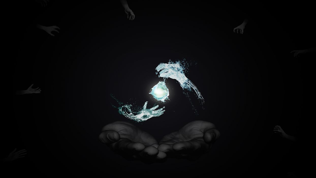 1244x700 Hands Abstract Black liquid water drops creative fantasy