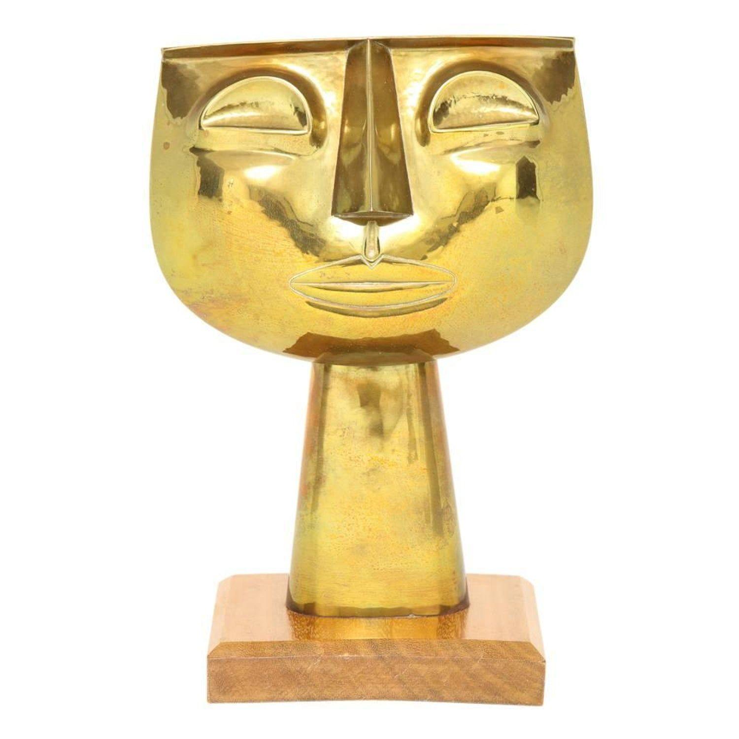 1500x1500 Oswaldo Guayasamin Brass Sculpture Head Signed Ecuador, 1960s at