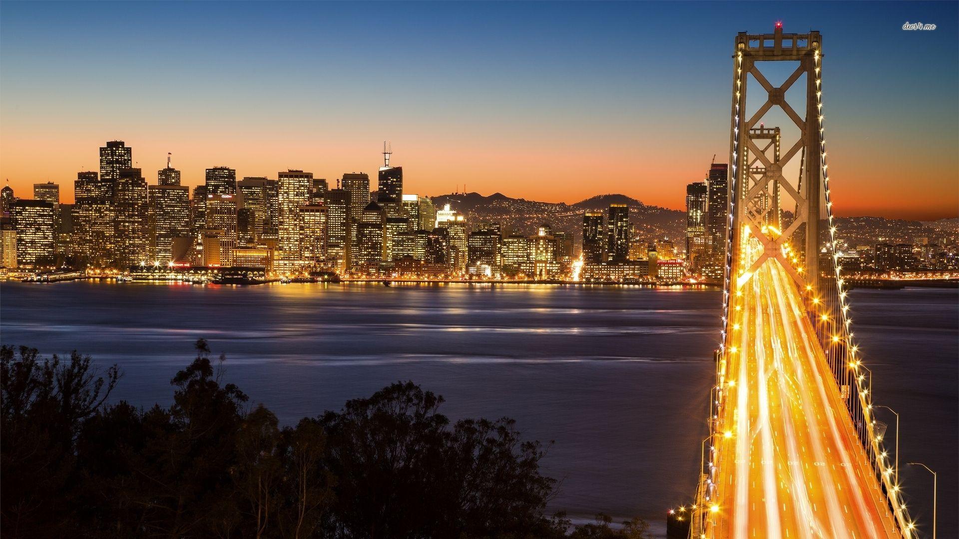 1920x1080 Lit San Francisco Oakland Bay Bridge Wallpaper Wallpaper