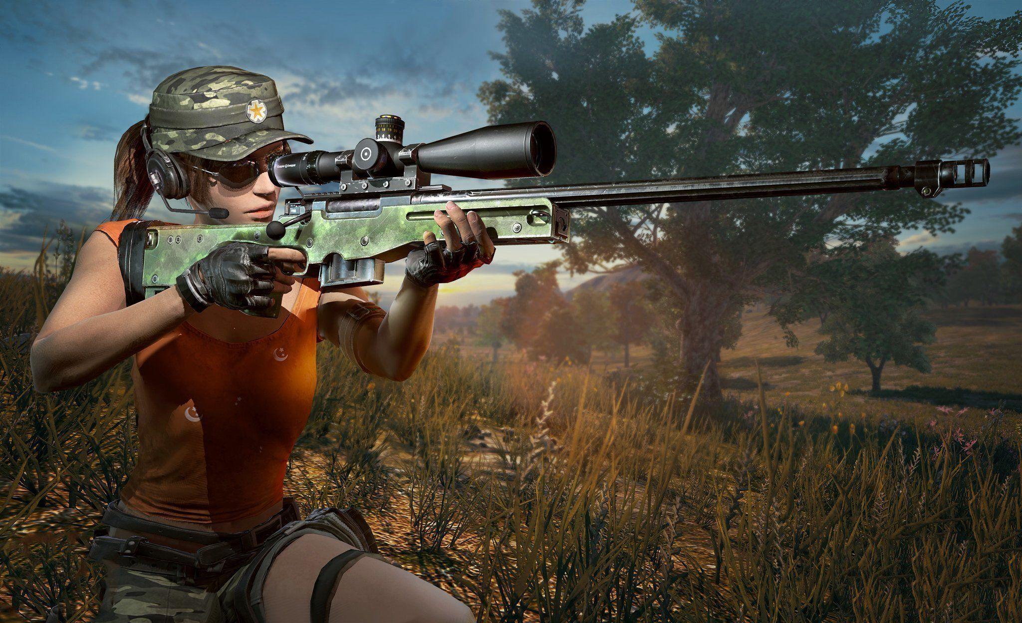 2048x1248 Game Pubg Girl Player With Awm Snipper 8x Zoom Wallpaper. Phone