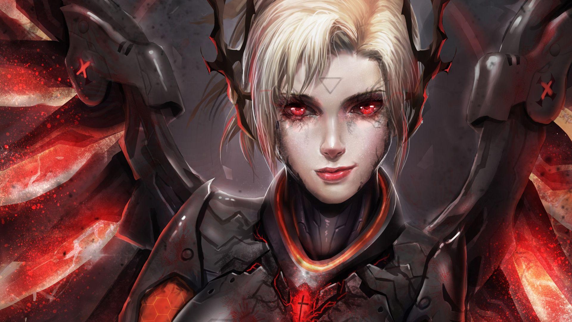 1920x1080 Overwatch, Video games, Digital art, Mercy (Overwatch), Corruption
