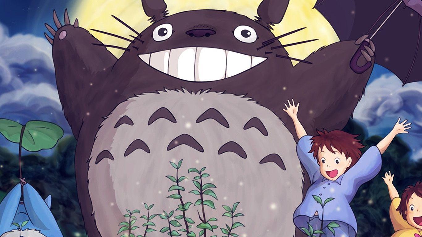 1366x768 Totoro Forest Anime Cute Illustration Art Blue Wallpaper
