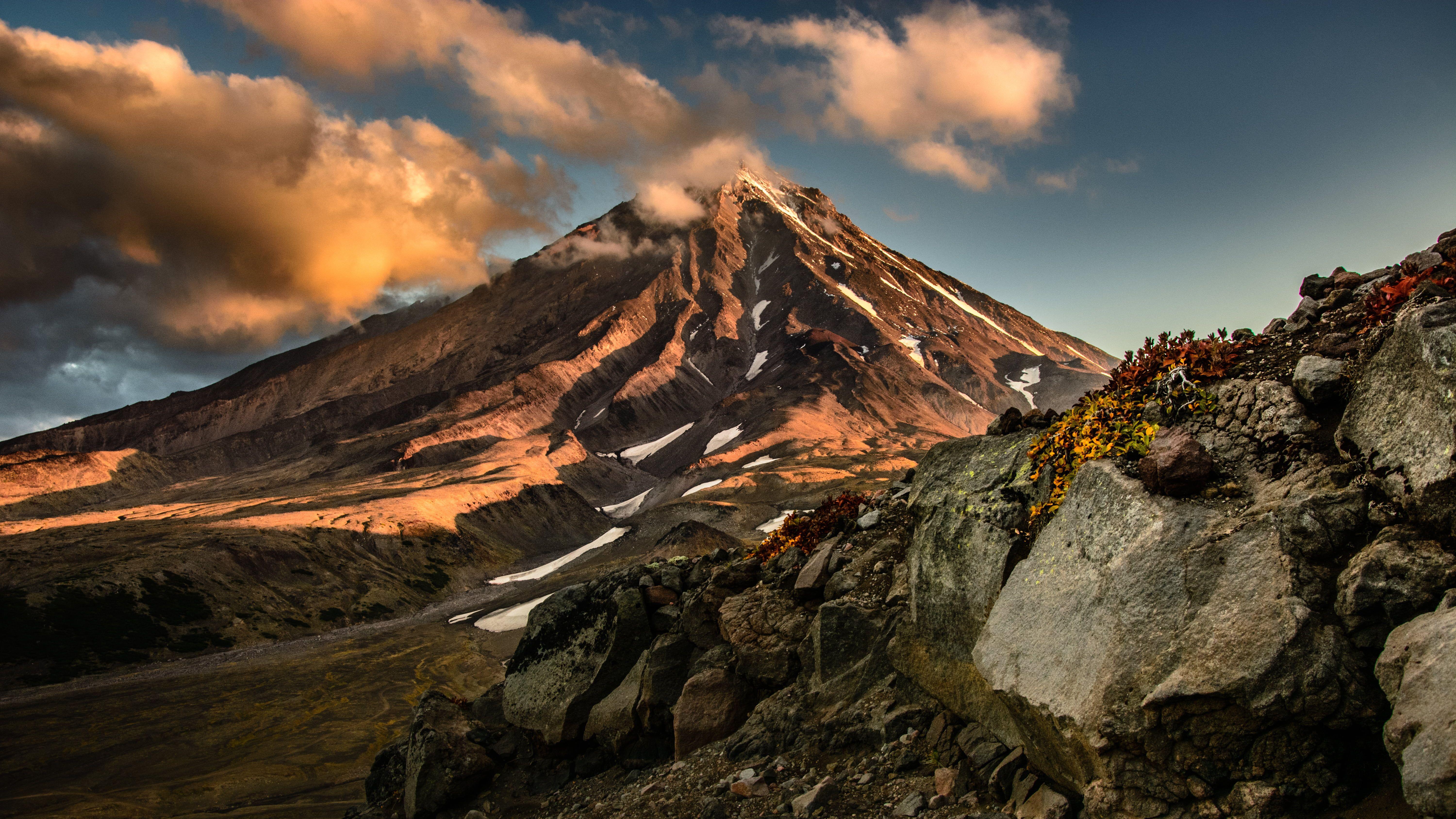 6000x3375 Landscape photography of brown cone shape mountain covered