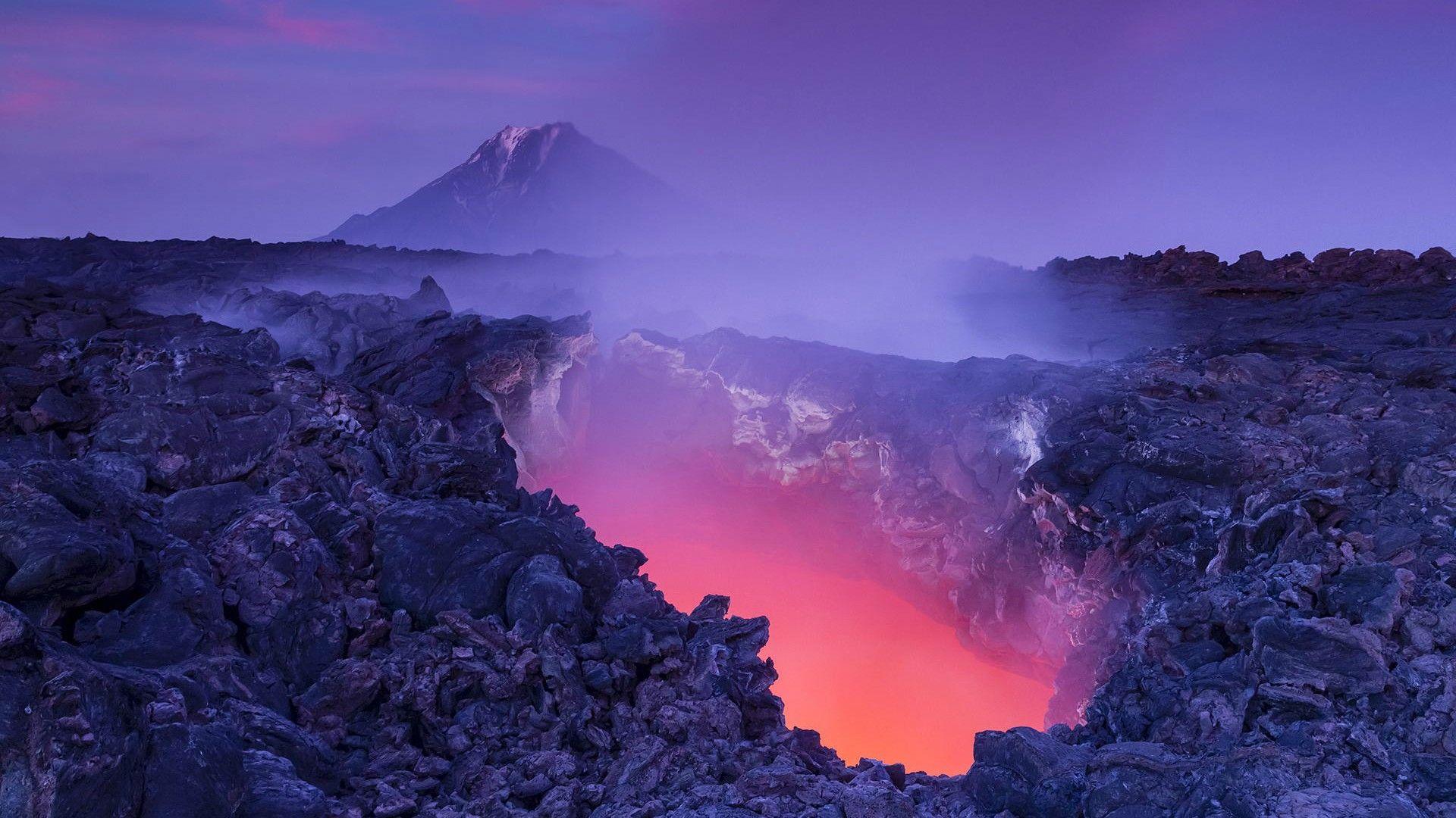 1920x1080 #mountains, #lava, #nature, #Russia, #rock, #contrails