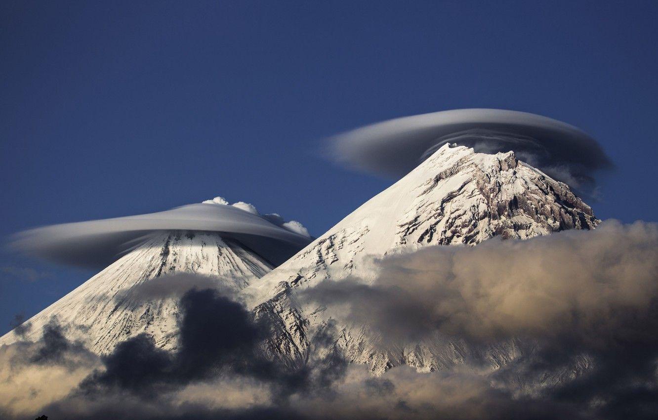 1332x850 Wallpaper clouds, smoke, volcanoes, Kamchatka, Klyuchevskaya Sopka
